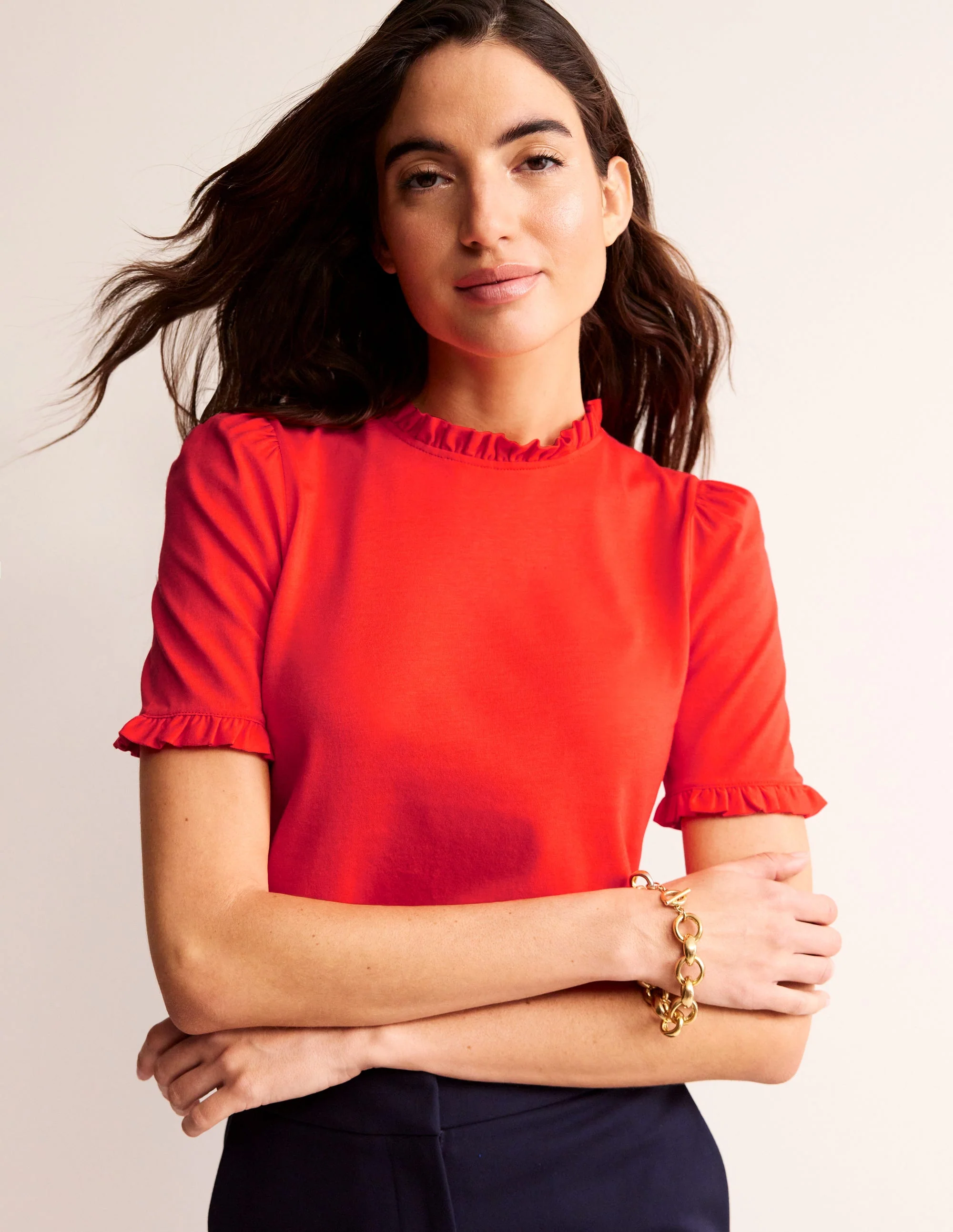 Supersoft Frill Detail T-shirt-Poppy Red
