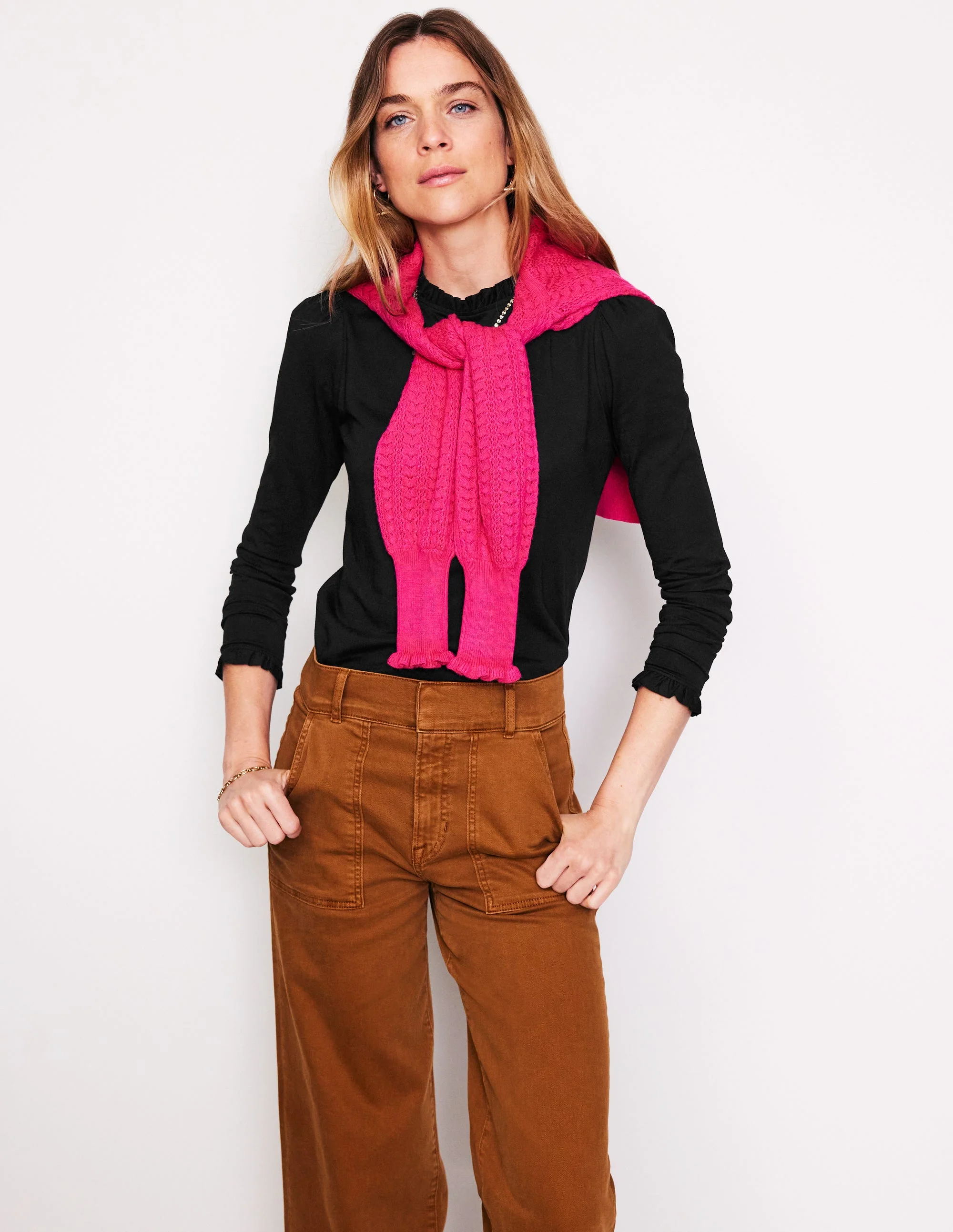 Supersoft Frill Detail Top-Black - Image 4