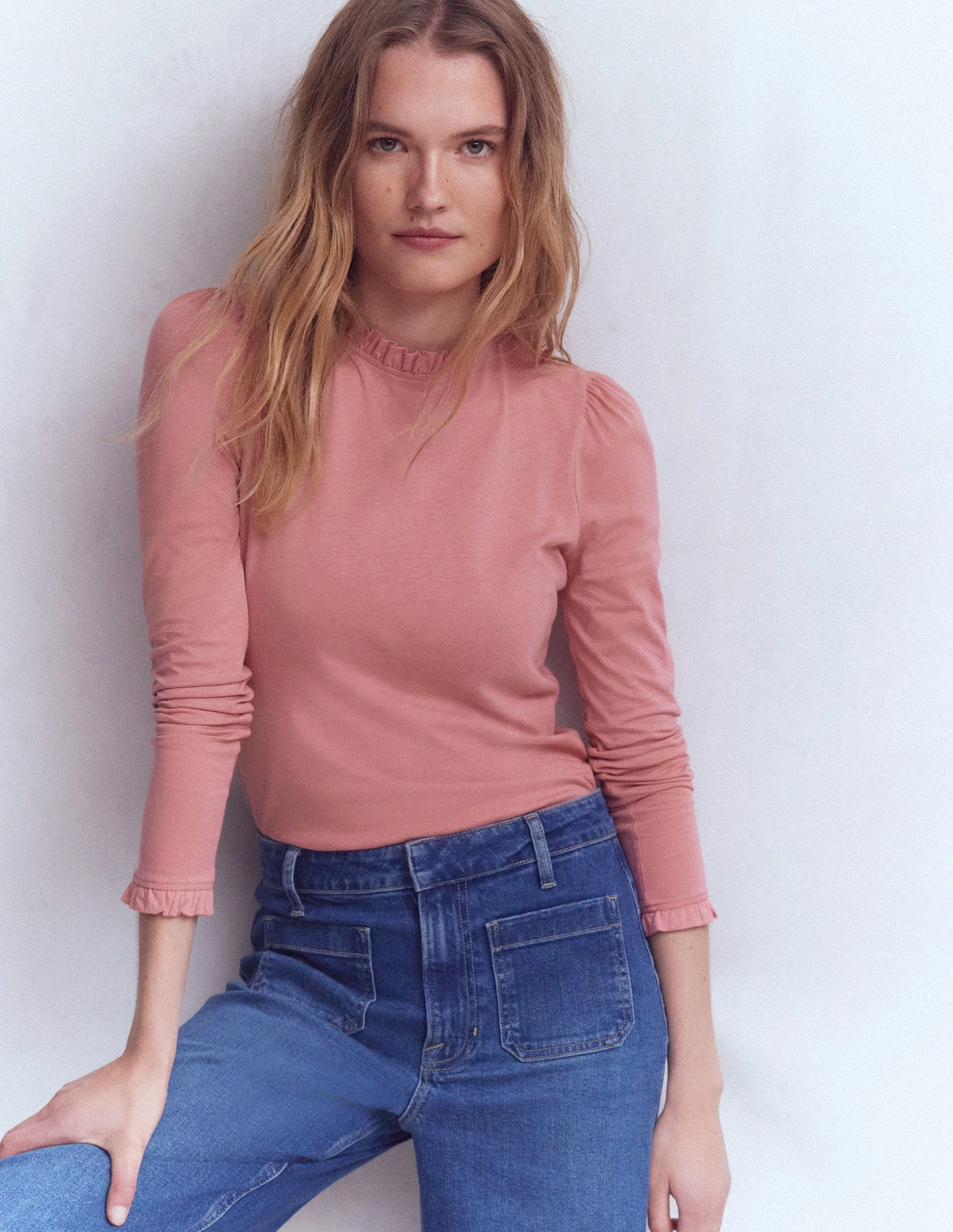 Supersoft Frill Detail Top-Vintage Rose