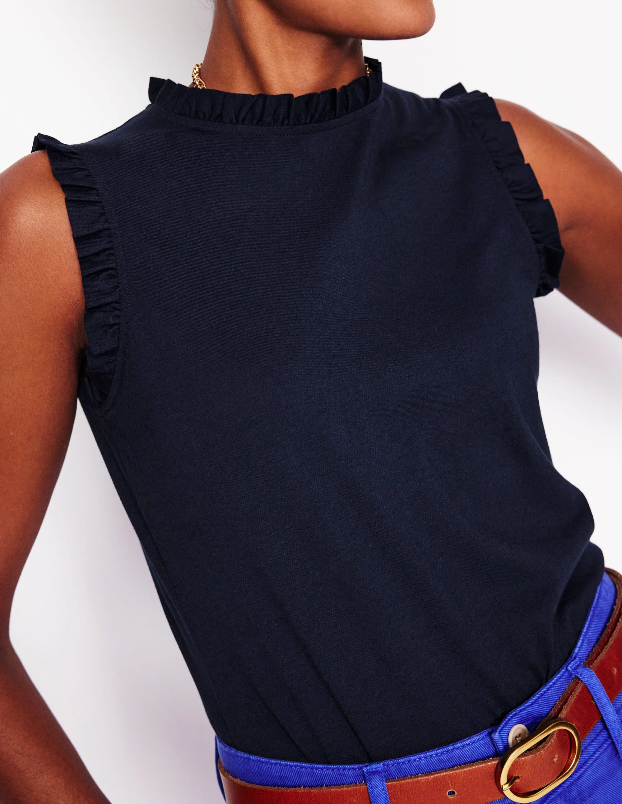 Supersoft Frill Detail Vest-Navy - Image 2