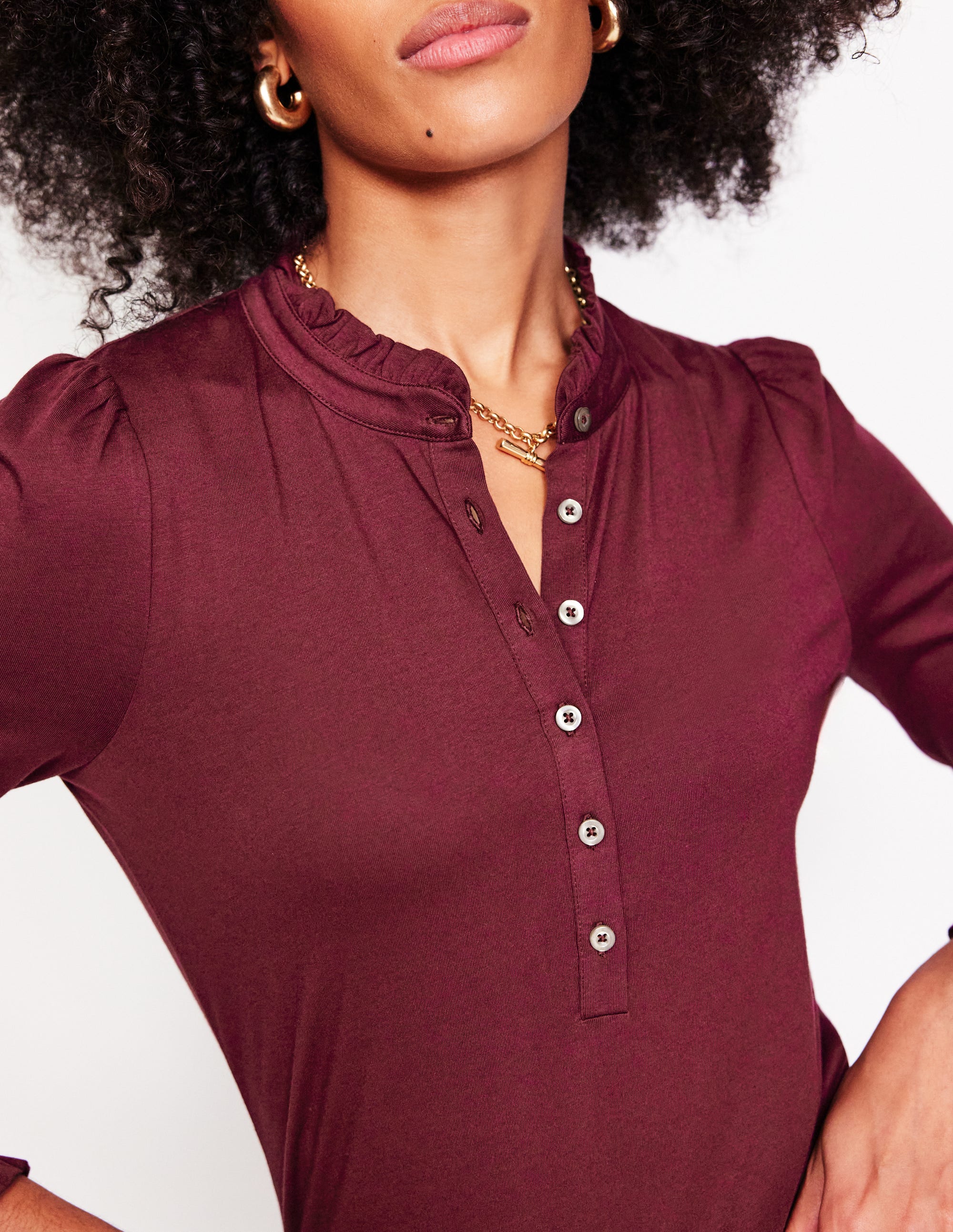 Supersoft Frill Henley Top-Deep Wisteria - Image 2