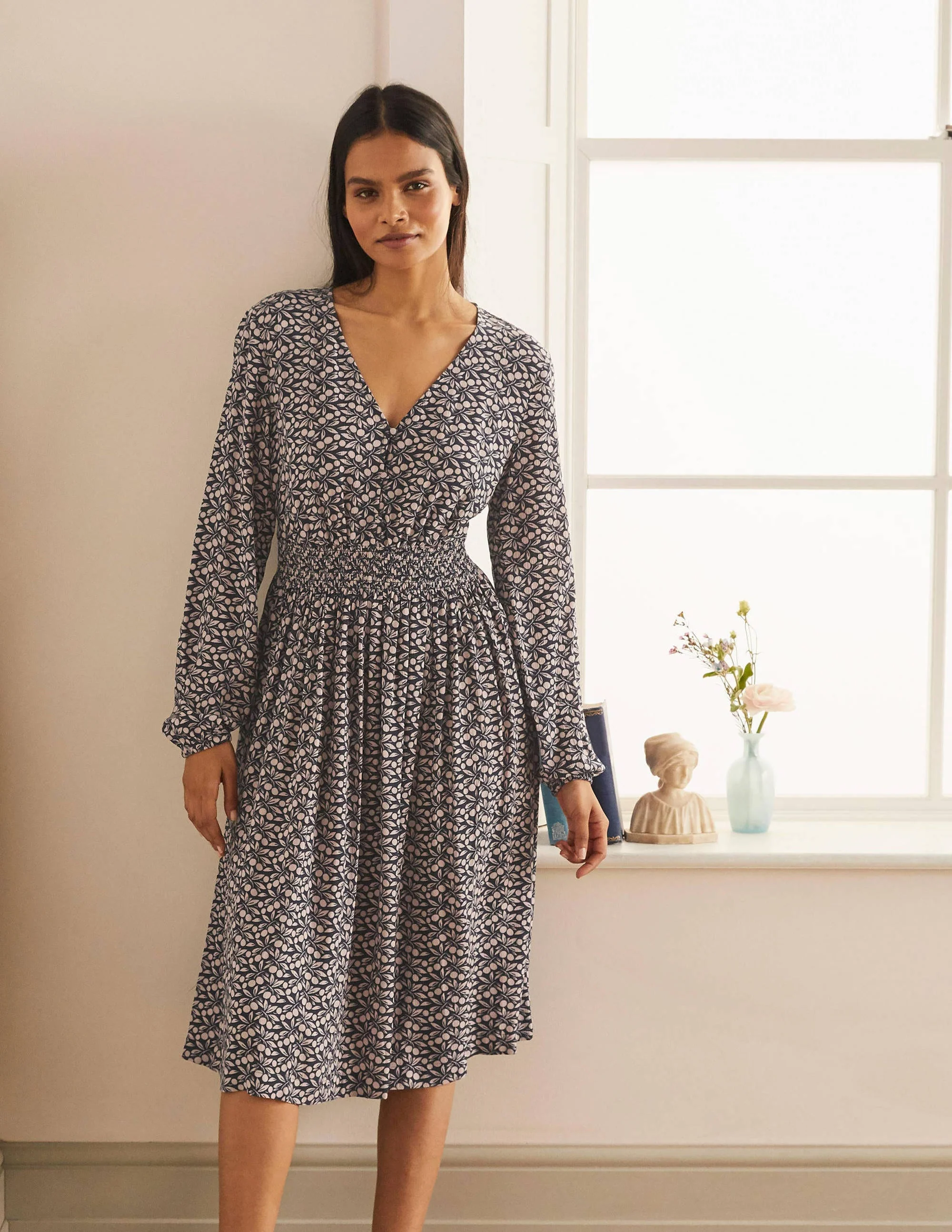 Susannah Smocked Dress-Navy, Berry Branch