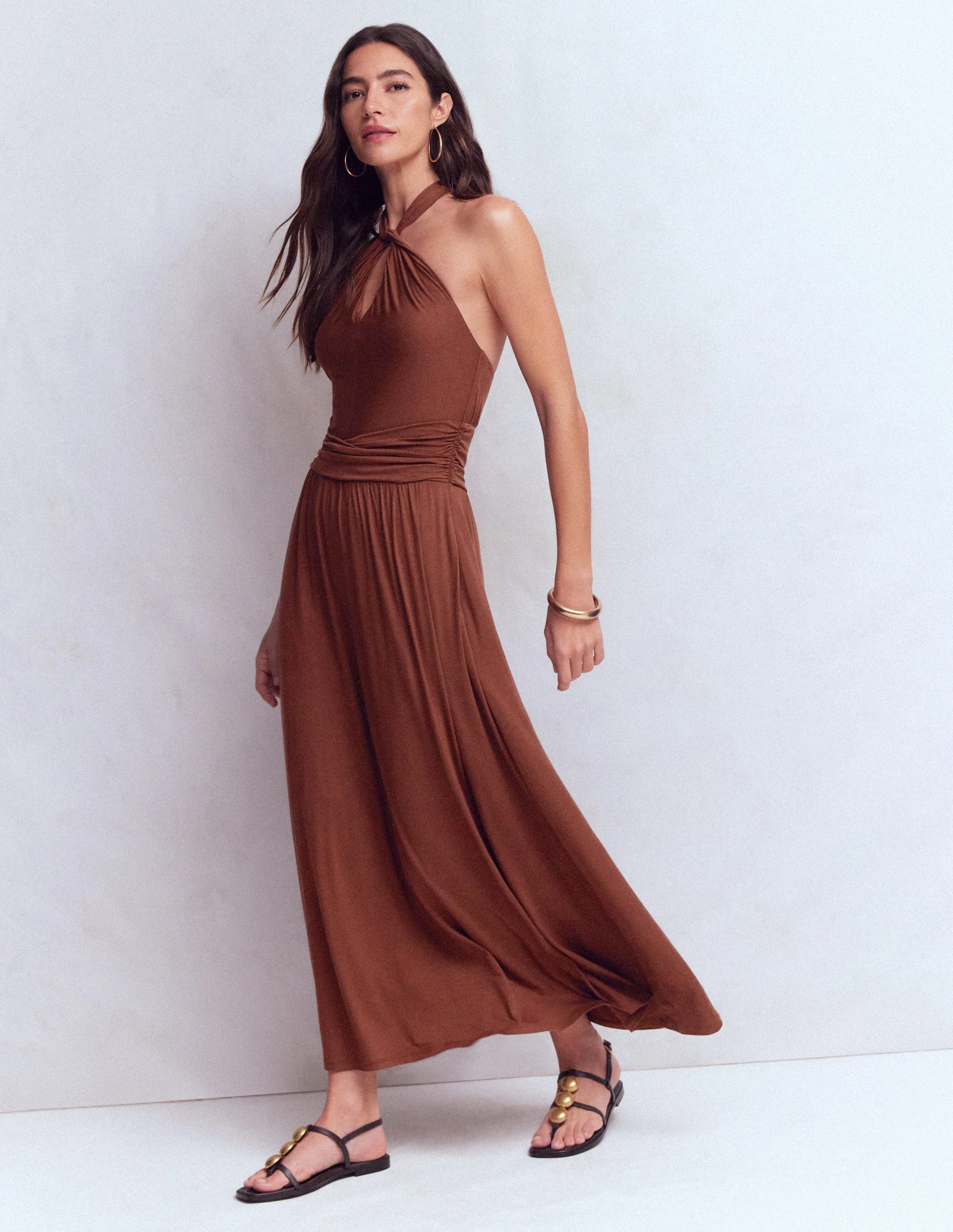 Sydney Twist Neck Jersey Dress-Roasted Brown - Image 4