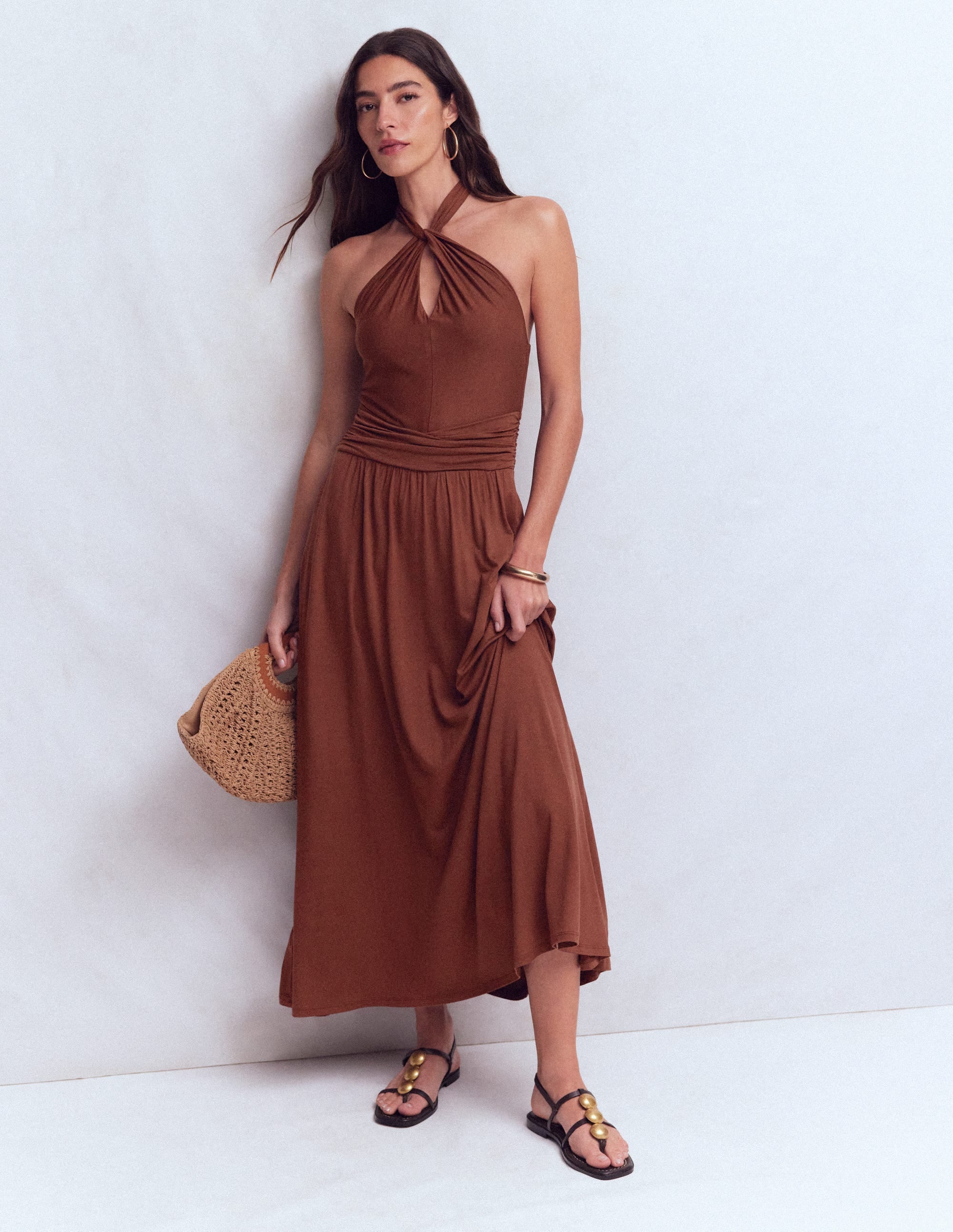 Sydney Twist Neck Jersey Dress-Roasted Brown - Image 5