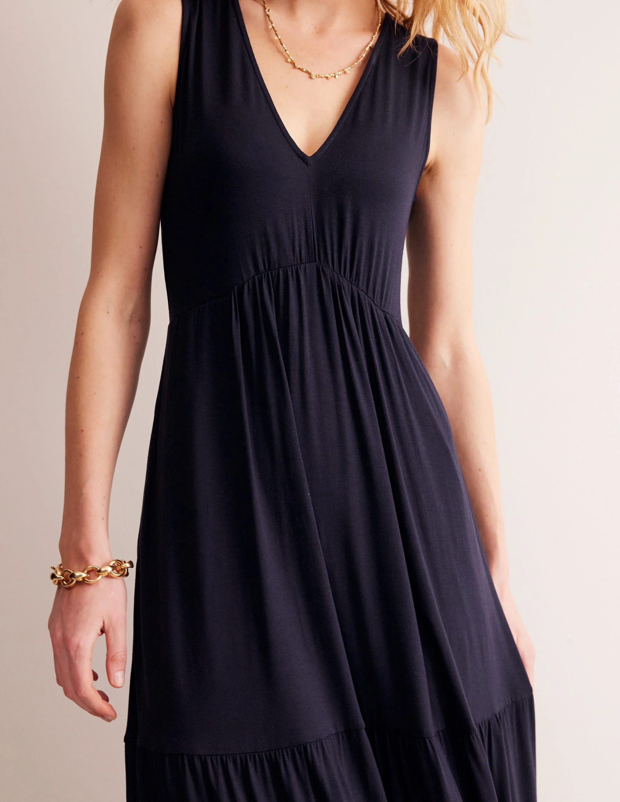 Sylvia Jersey Maxi Tier Dress-Navy - Image 2