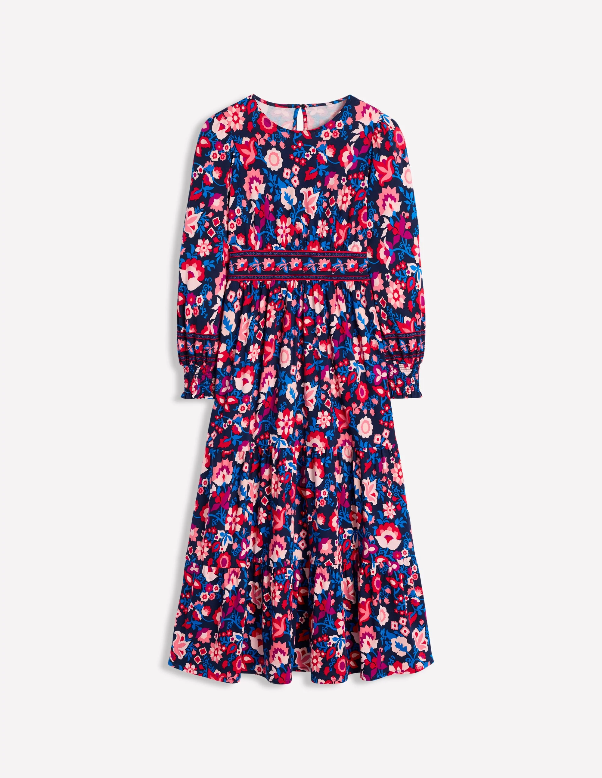 Tabitha Tiered Jersey Dress-College Navy, Garden Vine - Image 6
