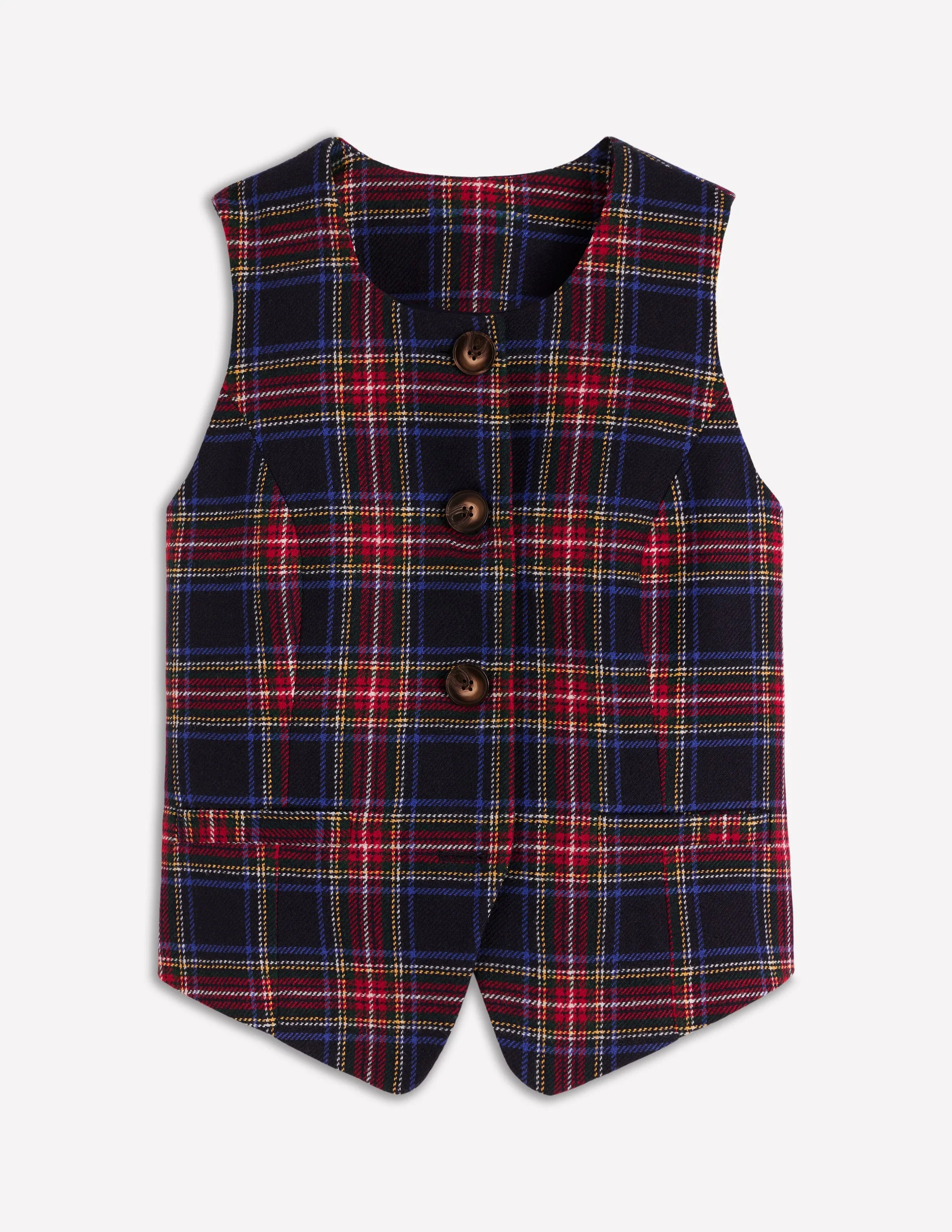 Tailored Check Waistcoat-Navy, Green and Red Check - Image 6