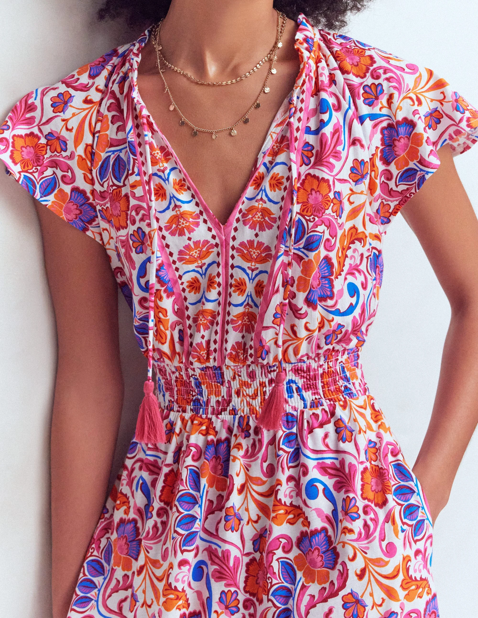 Tala Tiered Jersey Maxi Dress-Pink, Flourishing Meadow - Image 2