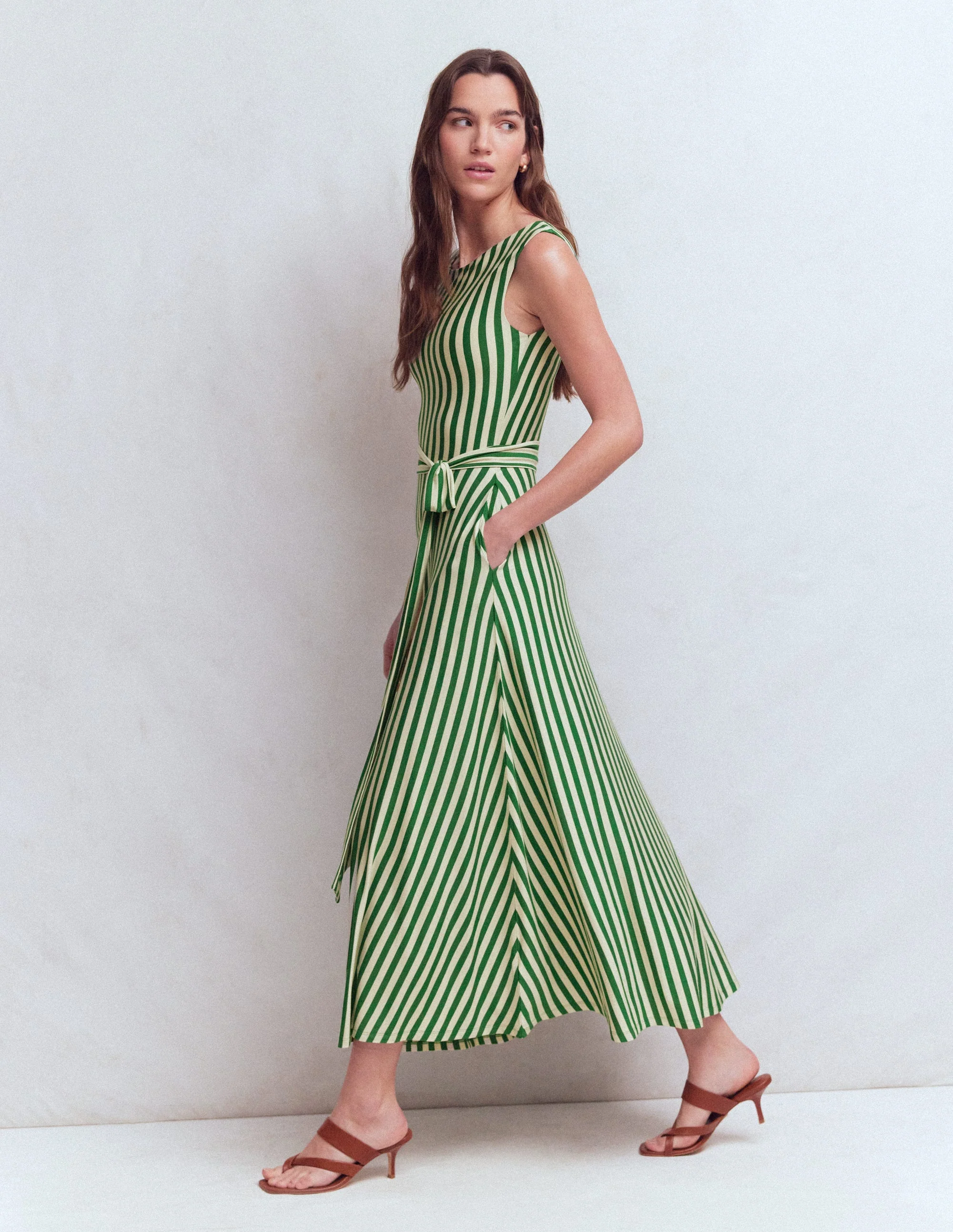 Tamsin Jersey Midi Dress-Fresh Green and Ivory Stripe