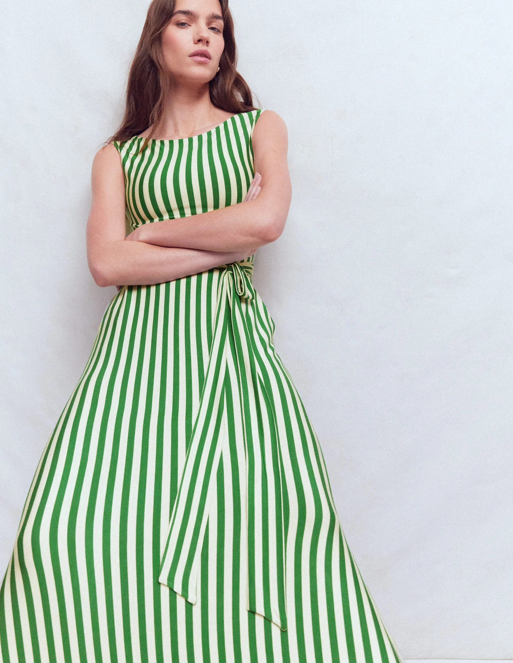 Tamsin Jersey Midi Dress-Fresh Green and Ivory Stripe - Image 5