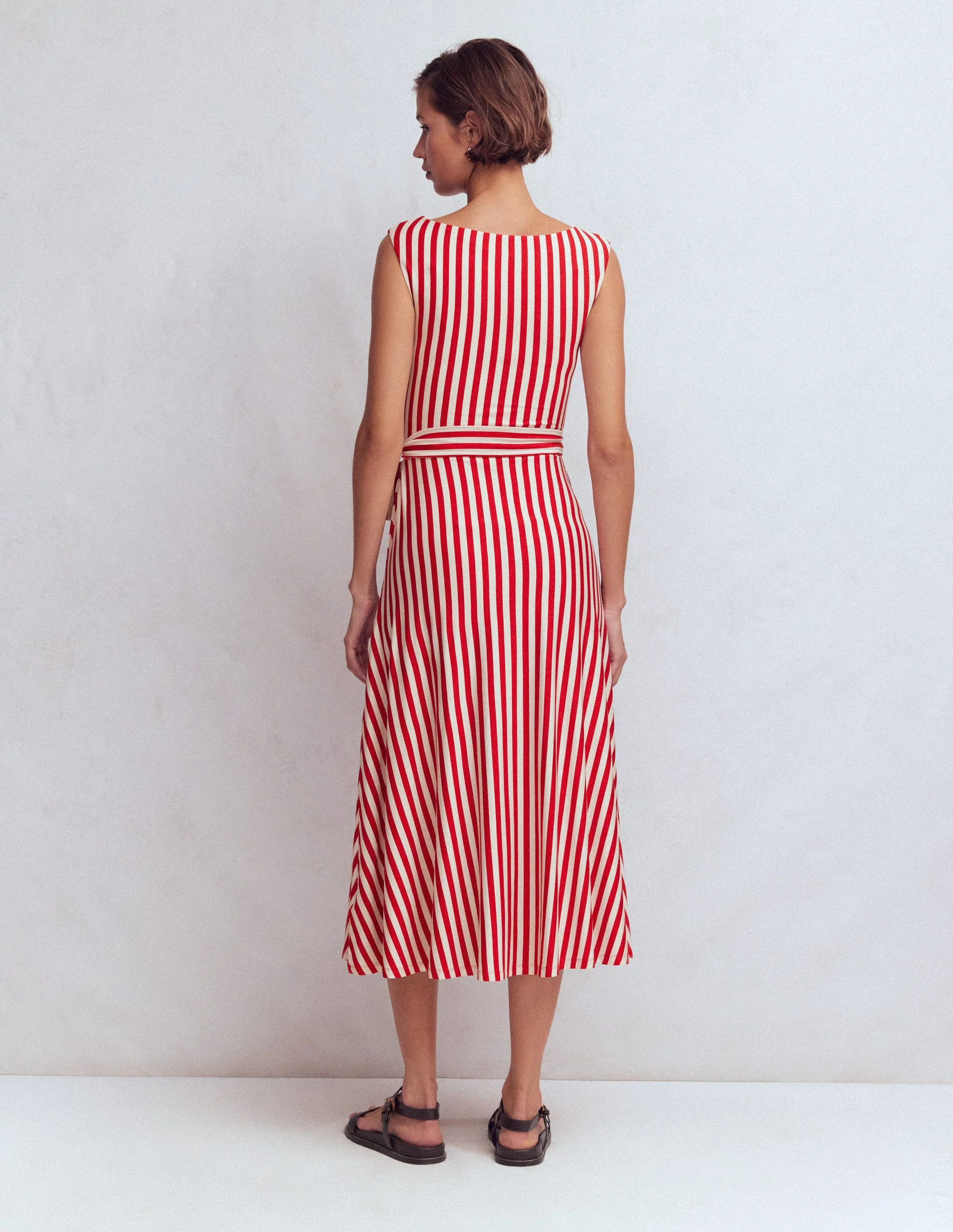 Tamsin Jersey Midi Dress-Merida Red and Ivory Stripe - Image 3