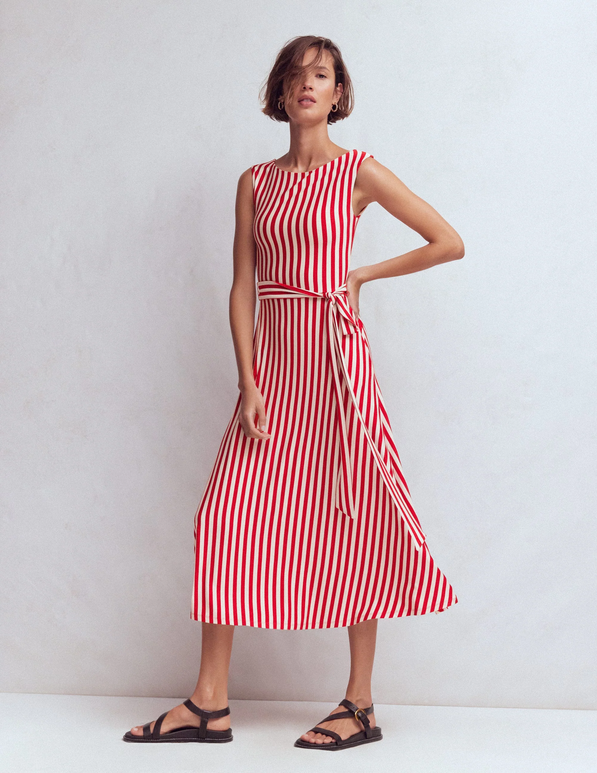 Tamsin Jersey Midi Dress-Merida Red and Ivory Stripe - Image 4