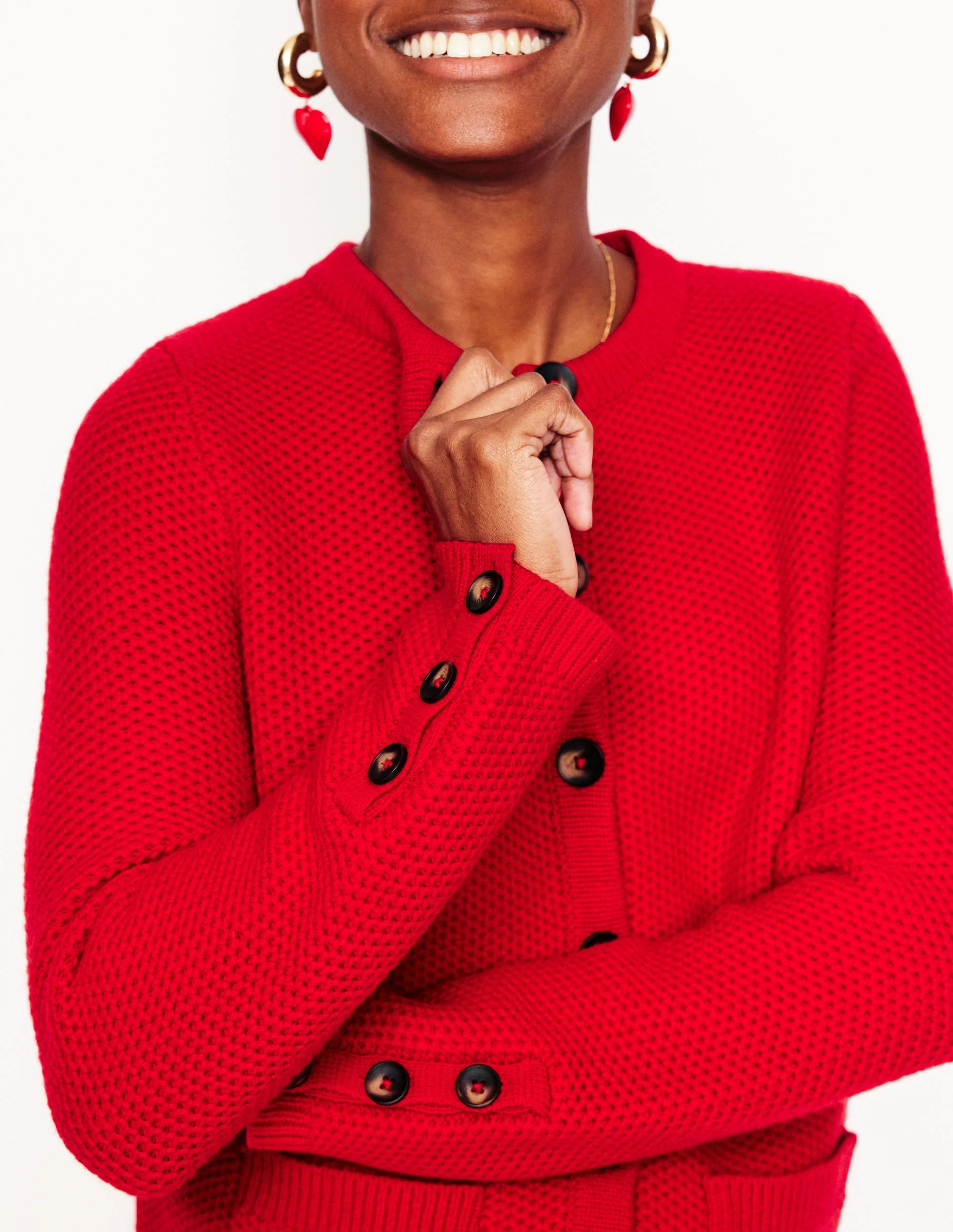 Textured Stitch Cardigan-Rouge Red - Image 2
