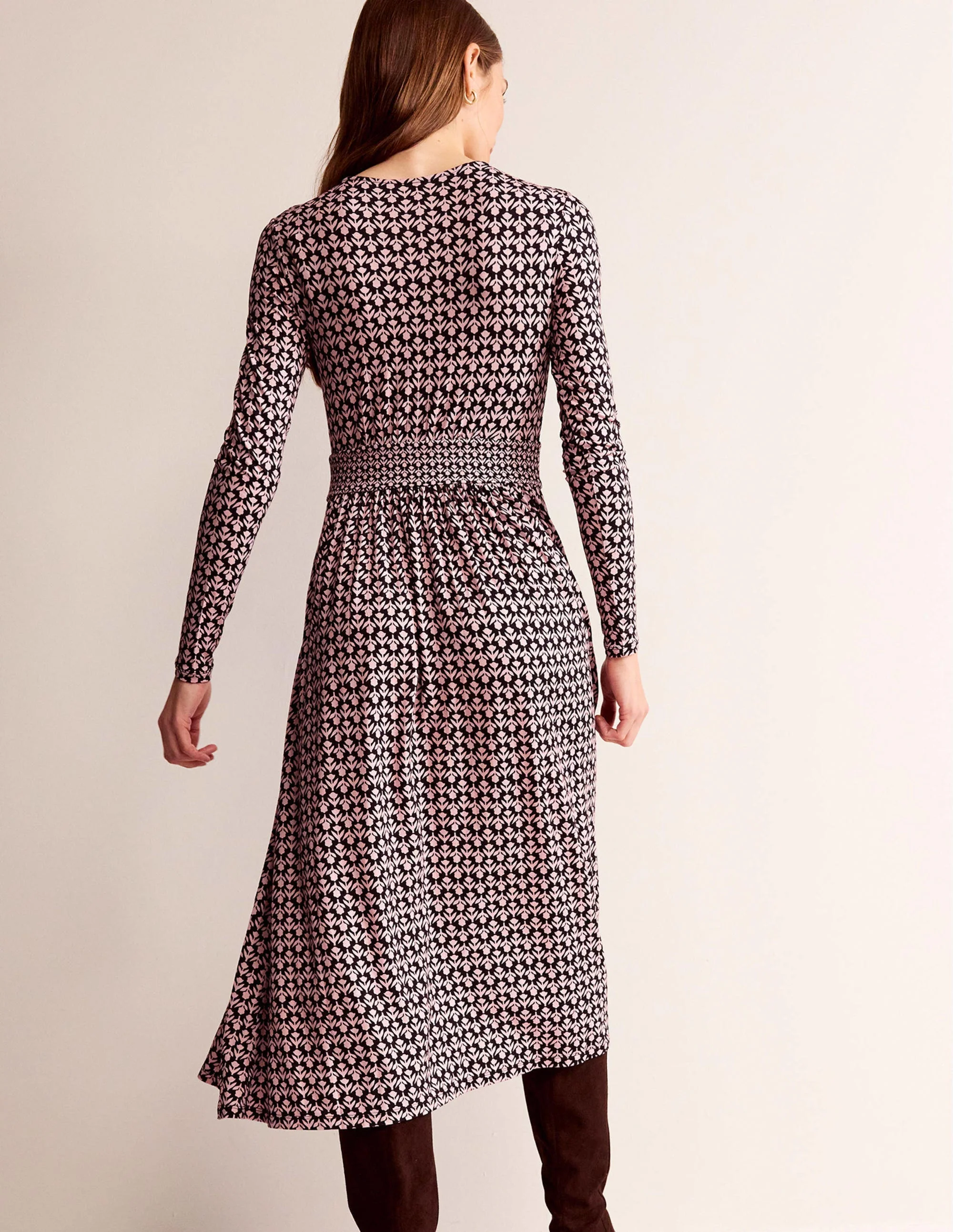 Thea Long Sleeve Midi Dress-Black and Milkshake, Tulip Pop - Image 3