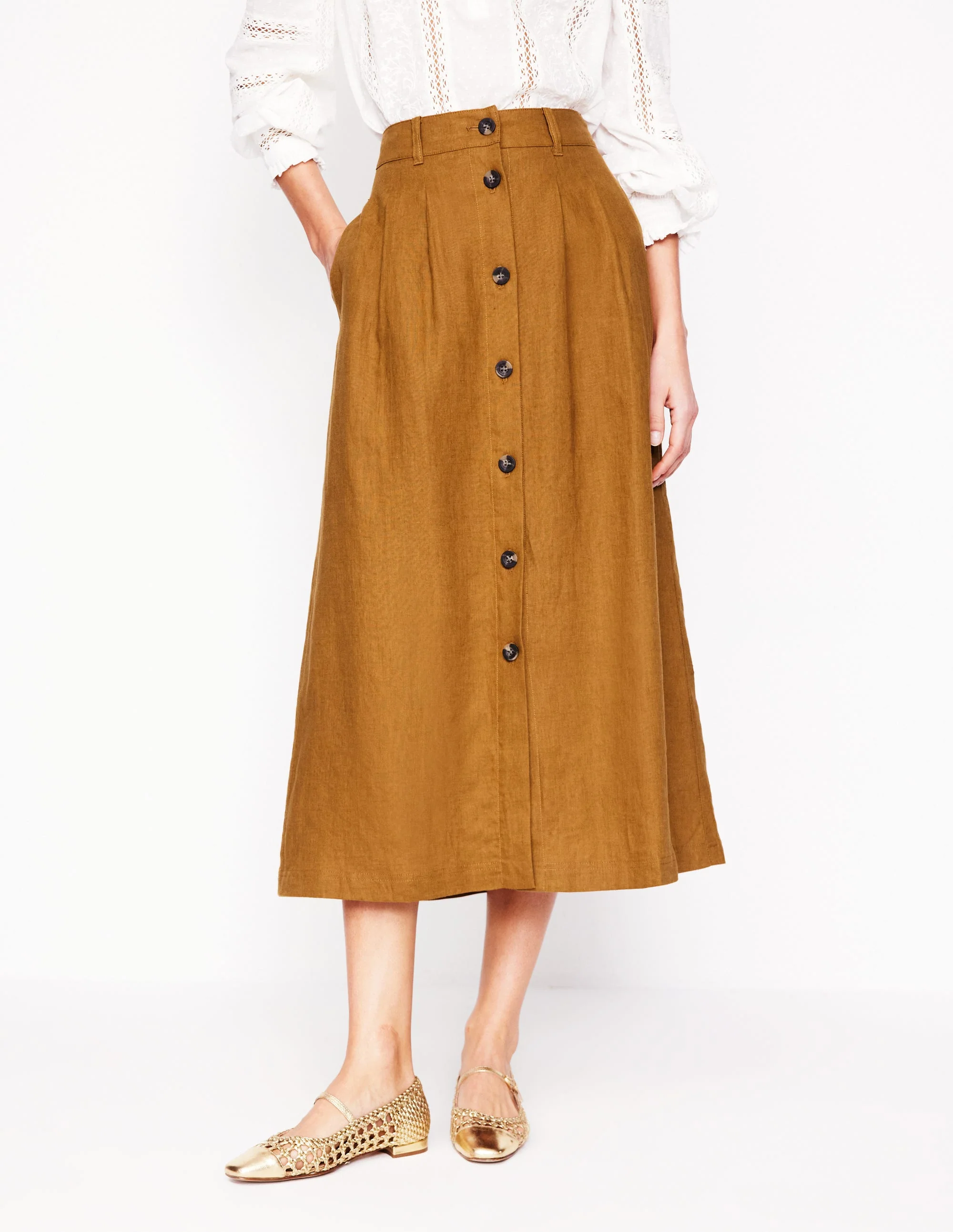 Thomasina Linen Midi Skirt-Gingerbread - Image 4