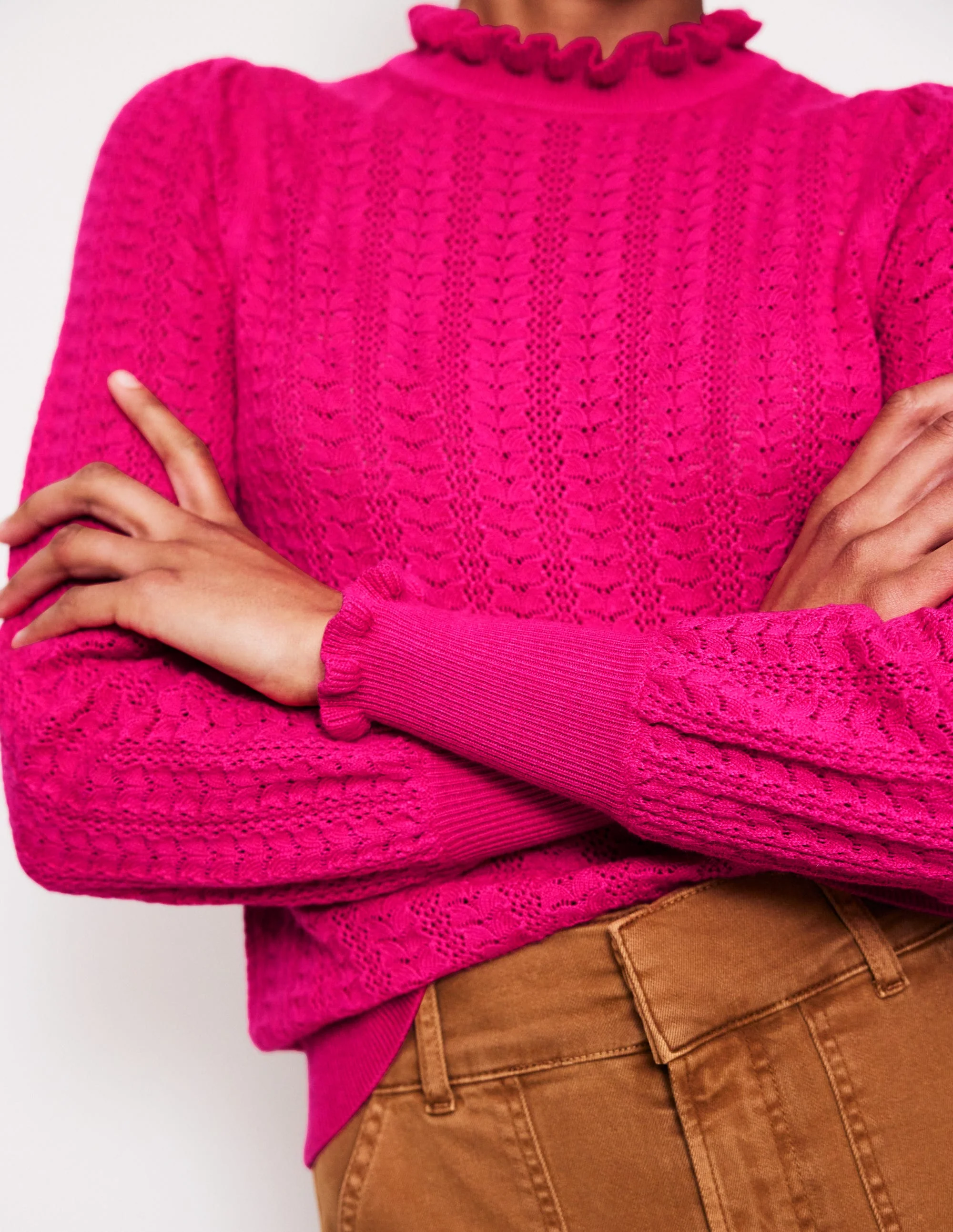 Tia Pointelle Frilled Sweater-Pink Peacock - Image 2