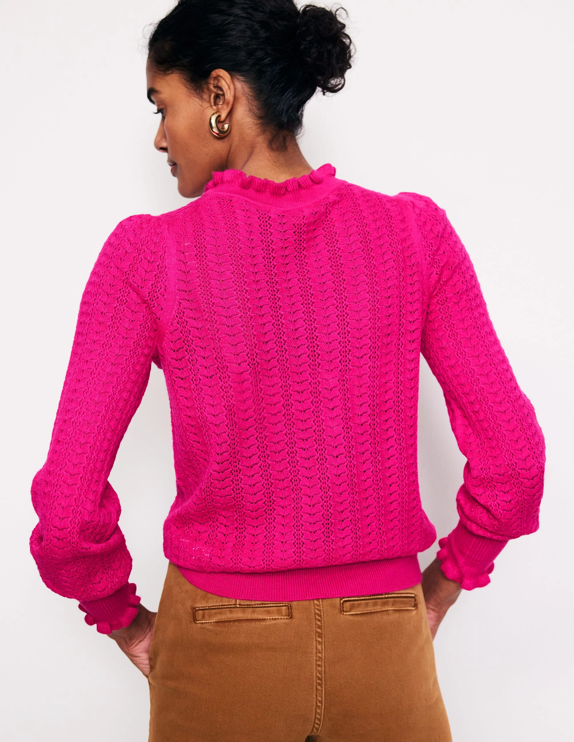 Tia Pointelle Frilled Sweater-Pink Peacock - Image 3