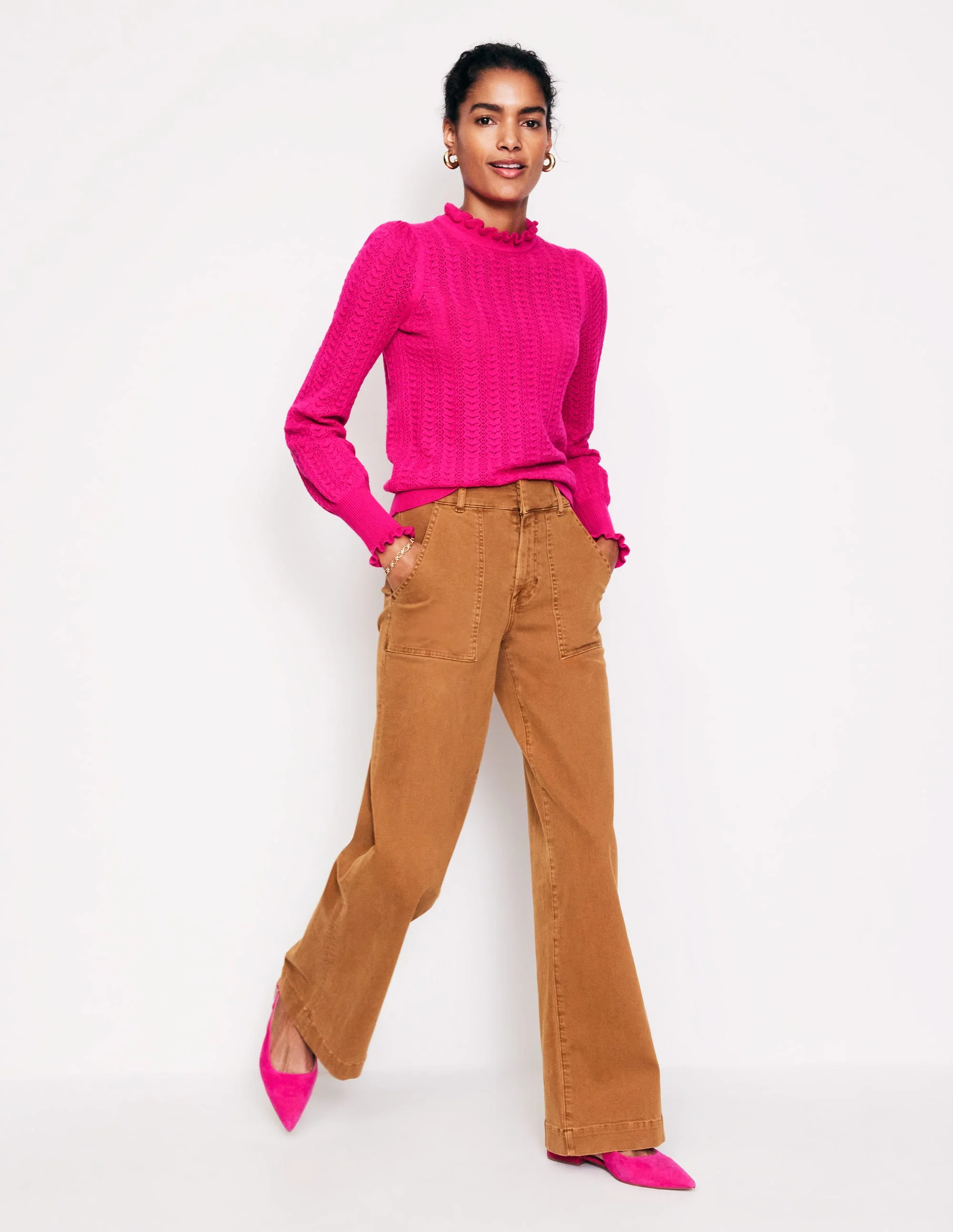 Tia Pointelle Frilled Sweater-Pink Peacock - Image 4