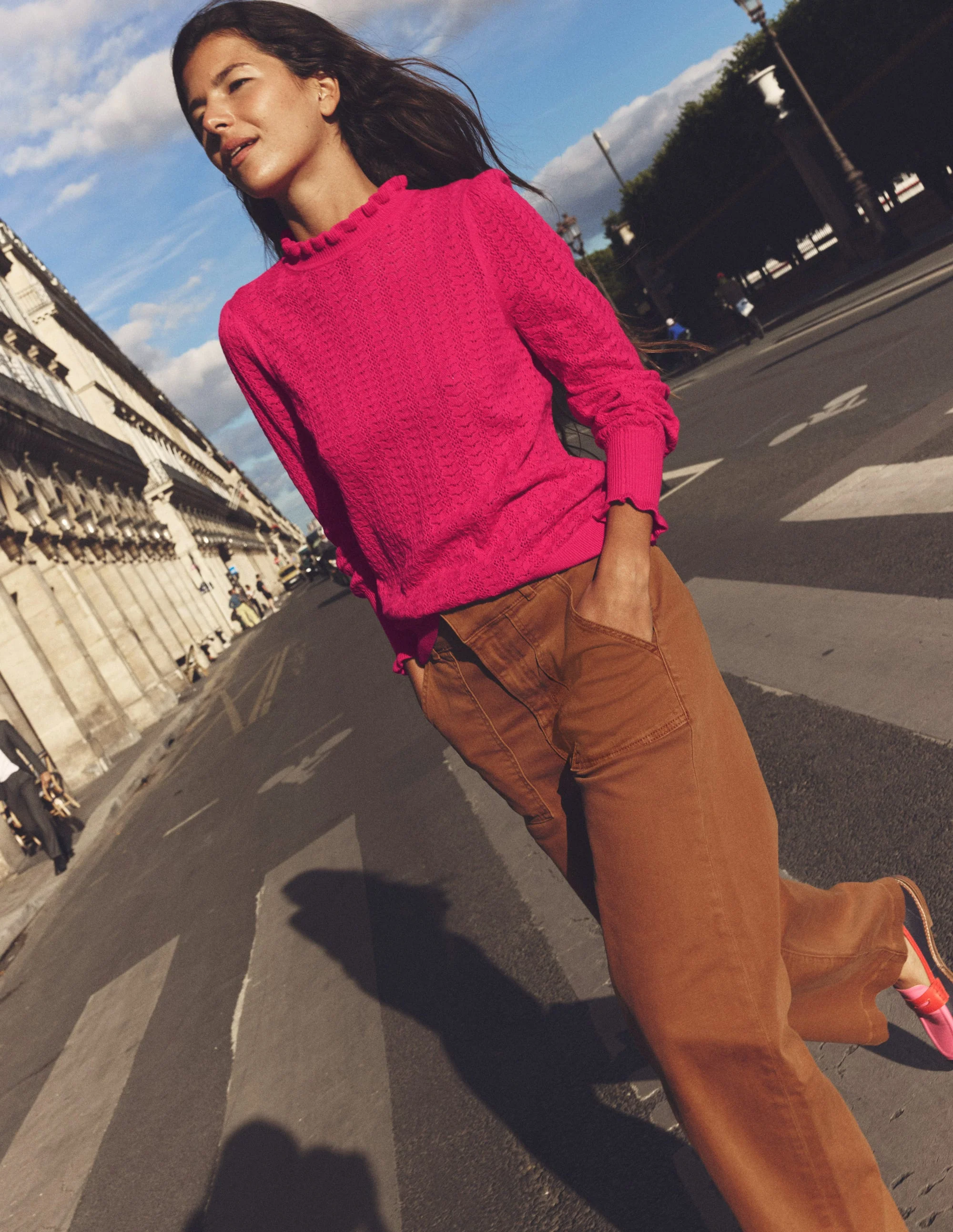 Tia Pointelle Frilled Sweater-Pink Peacock - Image 5