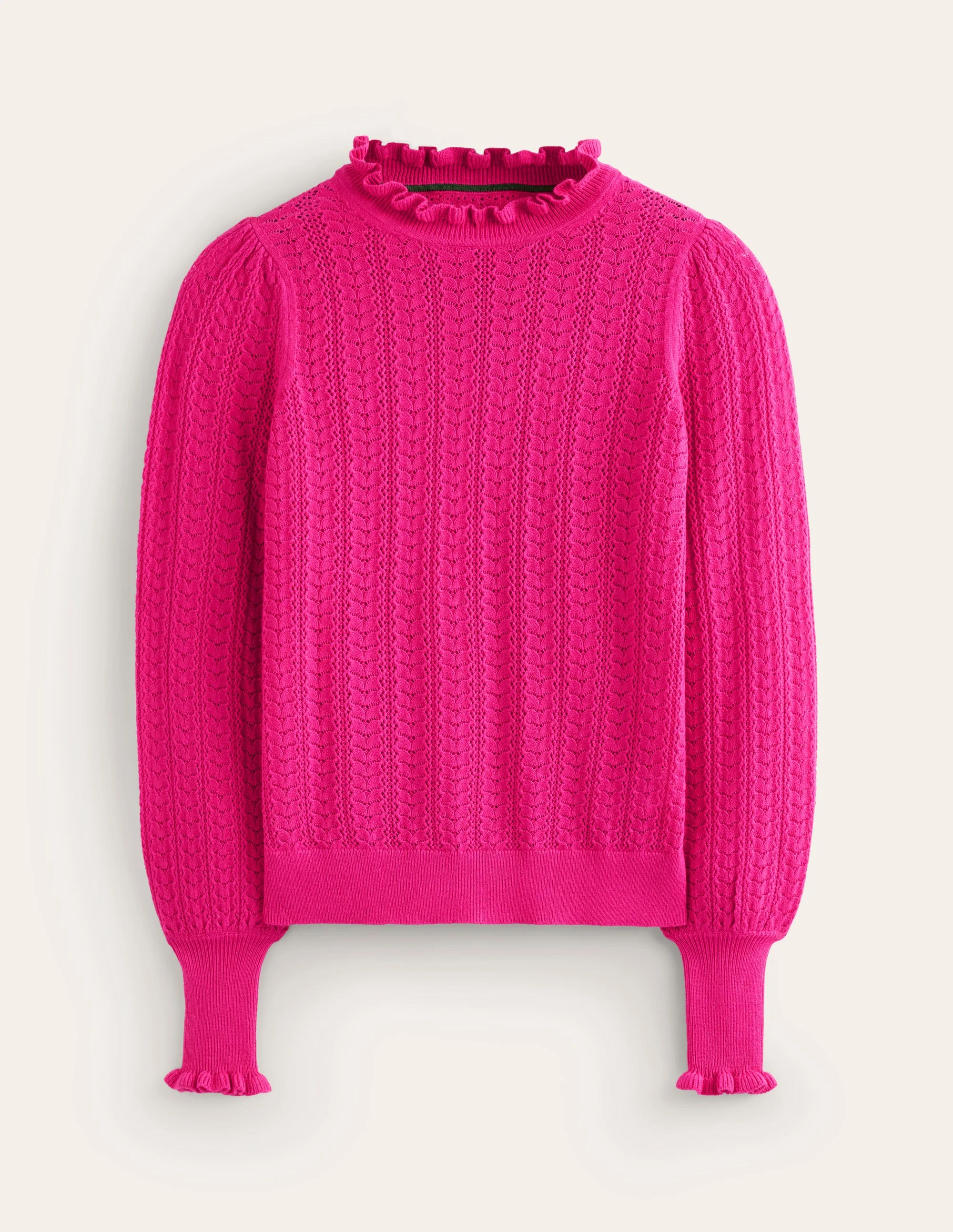 Tia Pointelle Frilled Sweater-Pink Peacock - Image 6