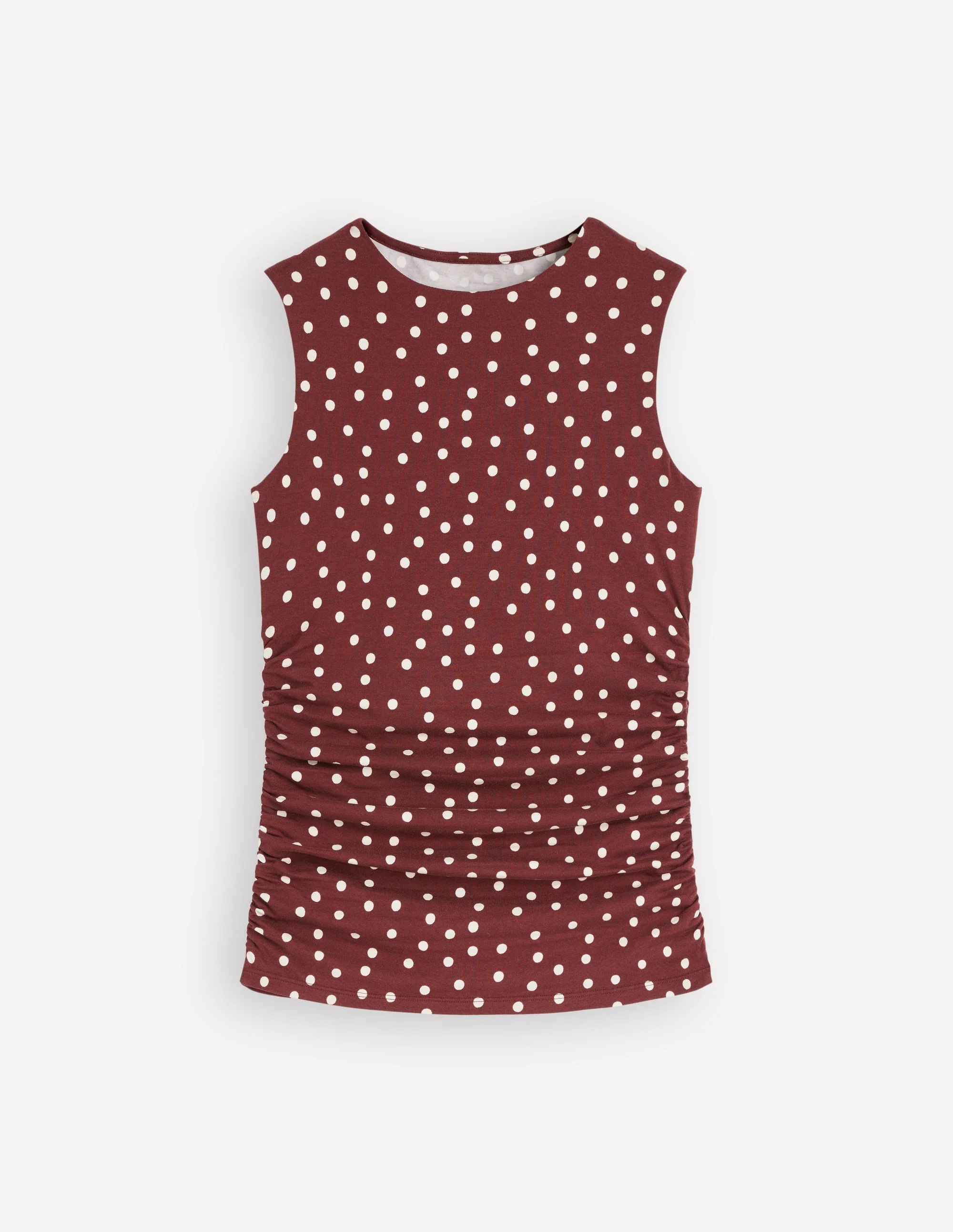Tia Sleeveless Ruch Jersey Top-Bitter Chocolate & Ivory Spot - Image 5