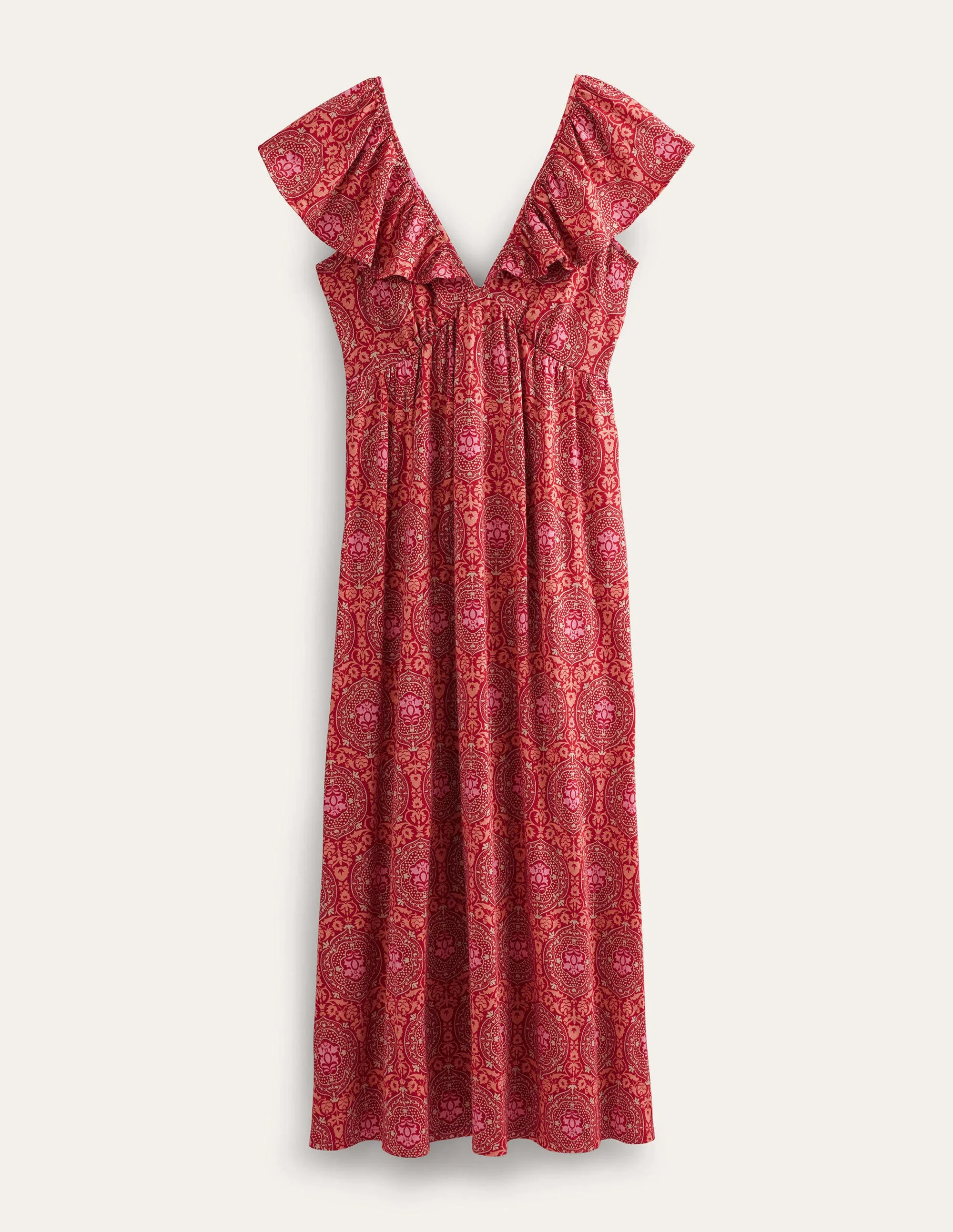 Tie Back Jersey Maxi Dress-Poinsettia, Exotic Tile - Image 5