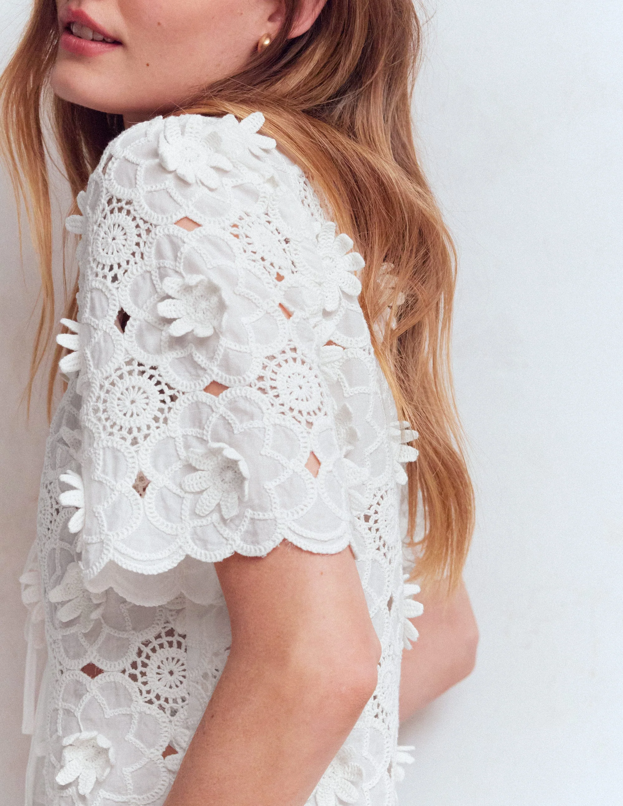 Tie Front Lace Top-White - Image 4
