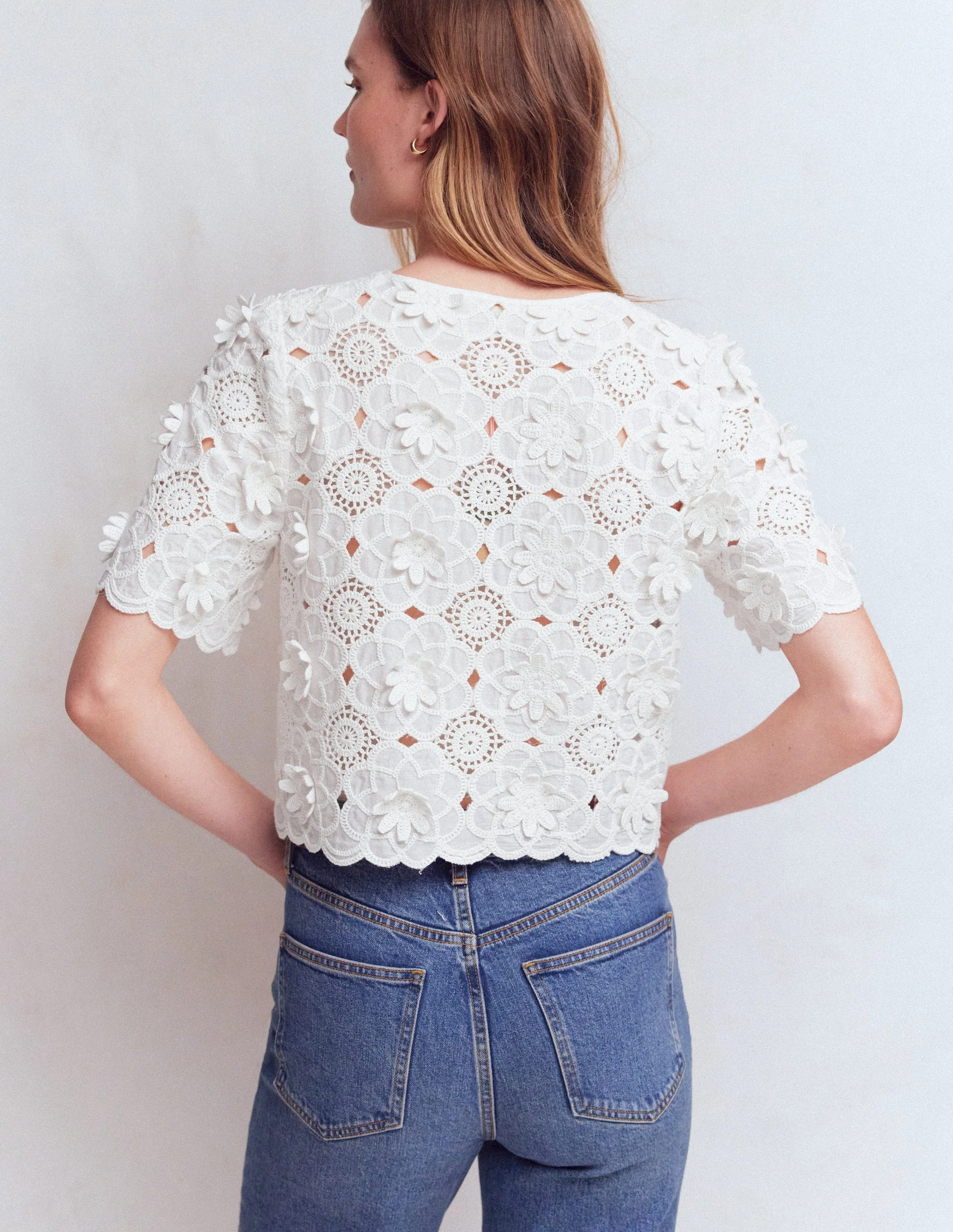 Tie Front Lace Top-White - Image 5