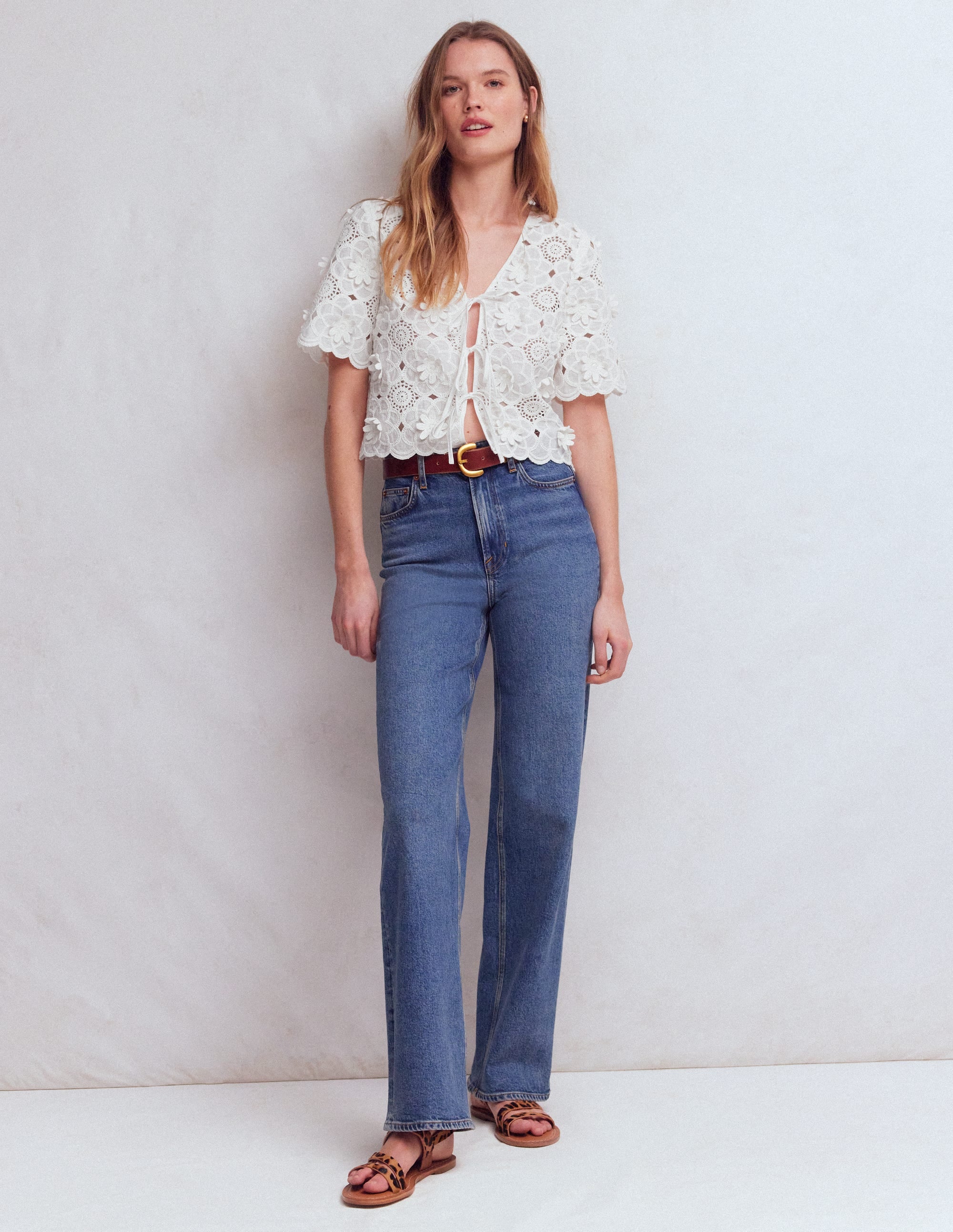 Tie Front Lace Top-White - Image 6