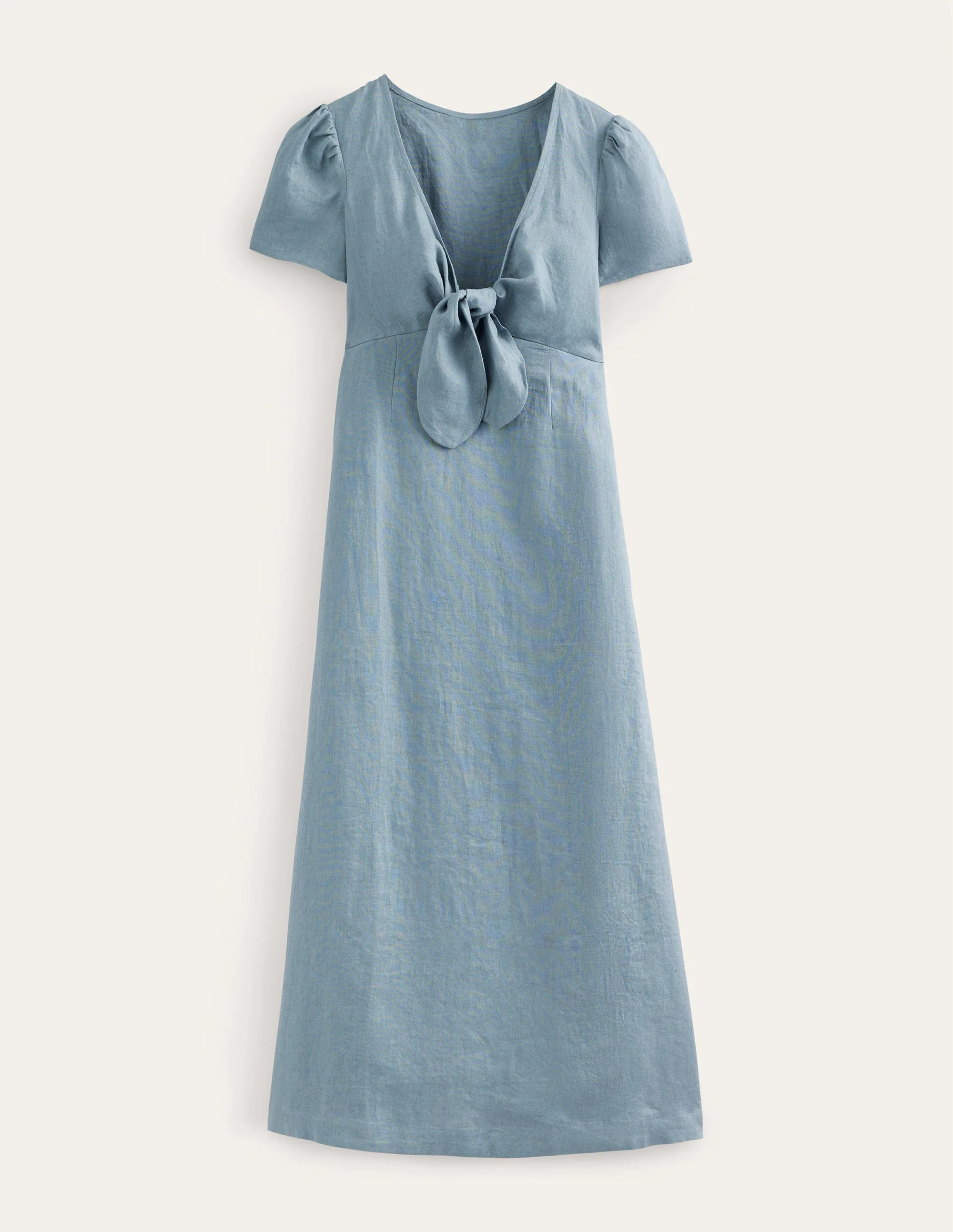 Tie Front Linen Midi Dress-Deep Sea Blue - Image 5
