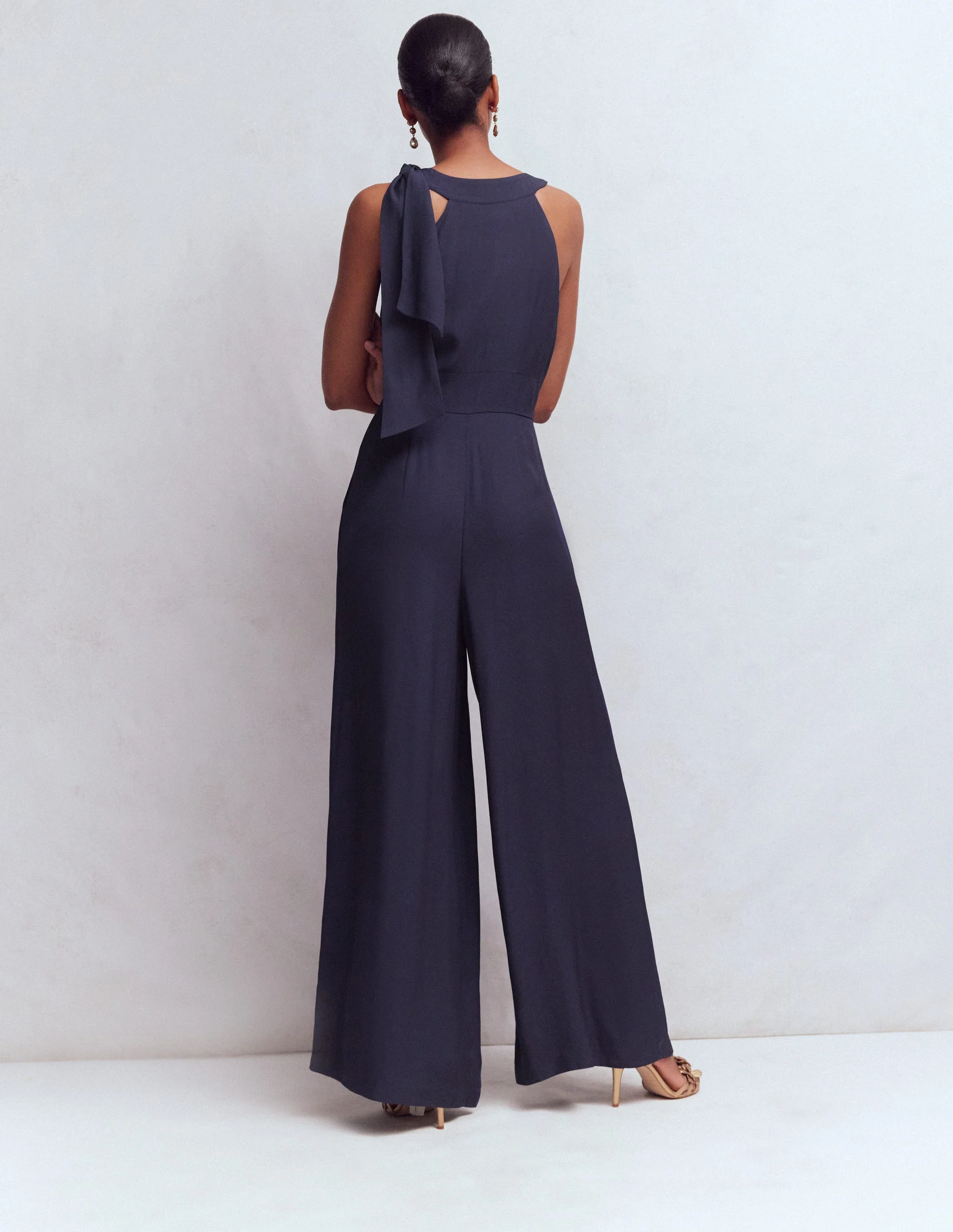Tie Halter Neck Jumpsuit-Navy - Image 3