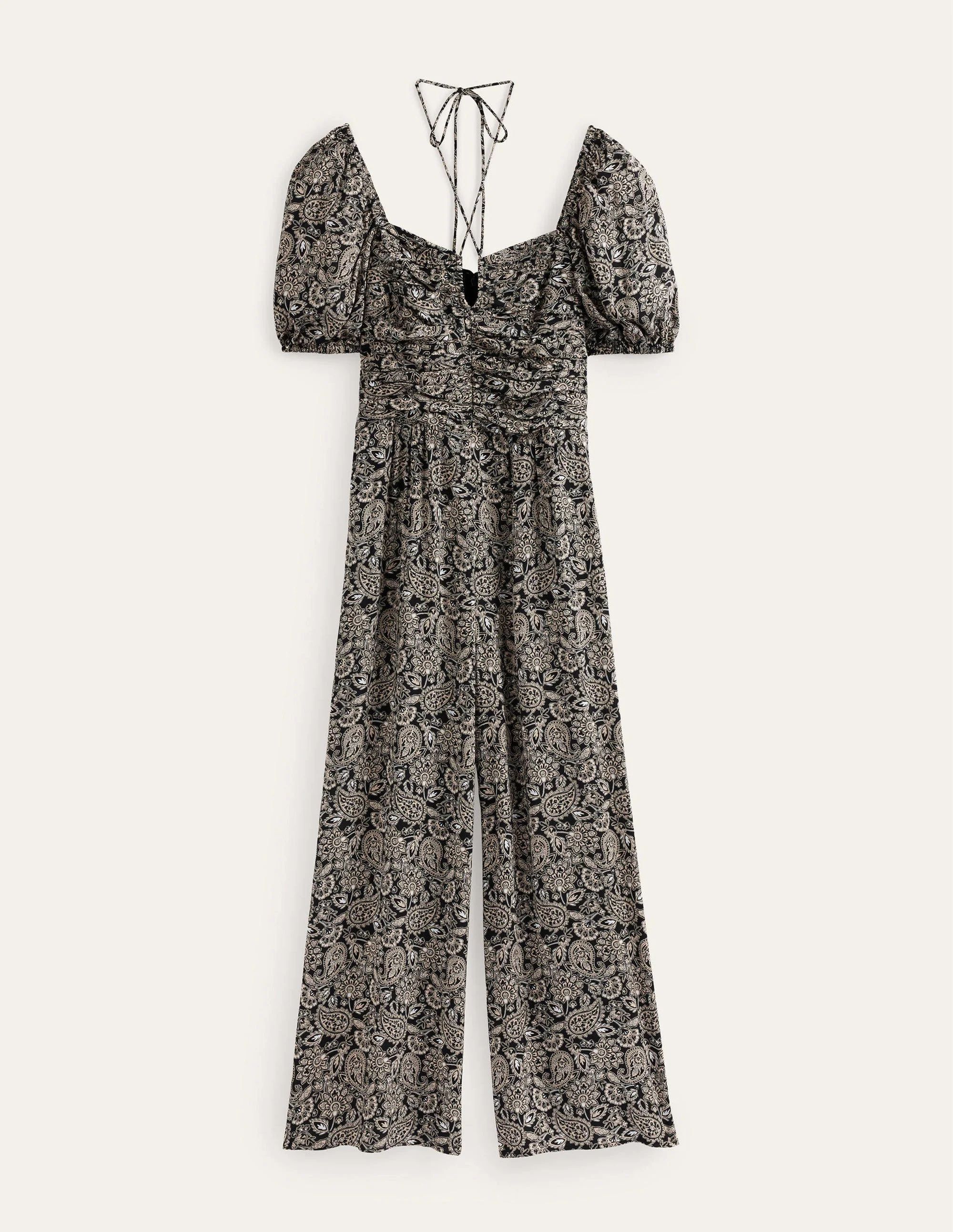 Tie Neck Keyhole Jumpsuit-Black, Paisley Terrace - Image 5