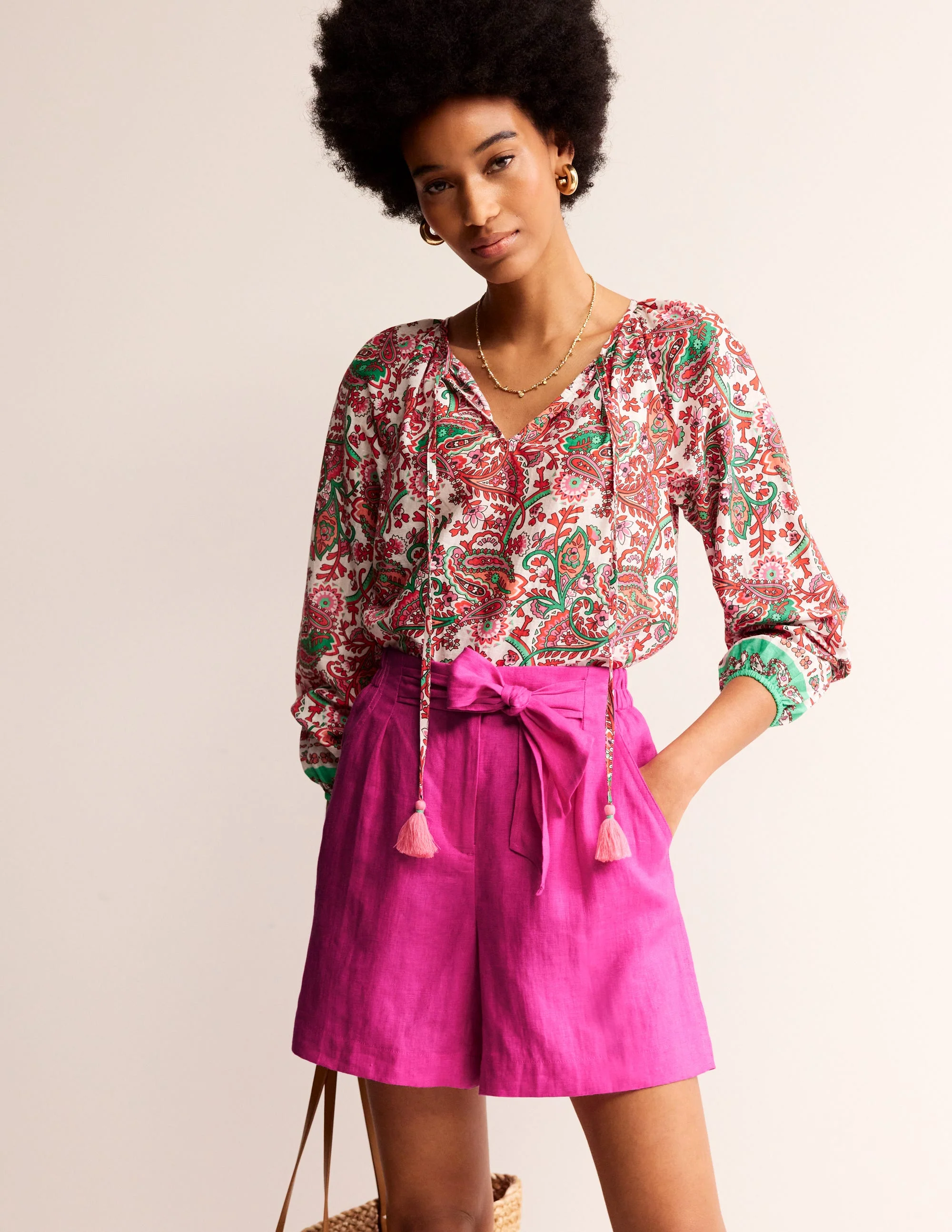 Tie Waist Linen Shorts-Pop Pansy