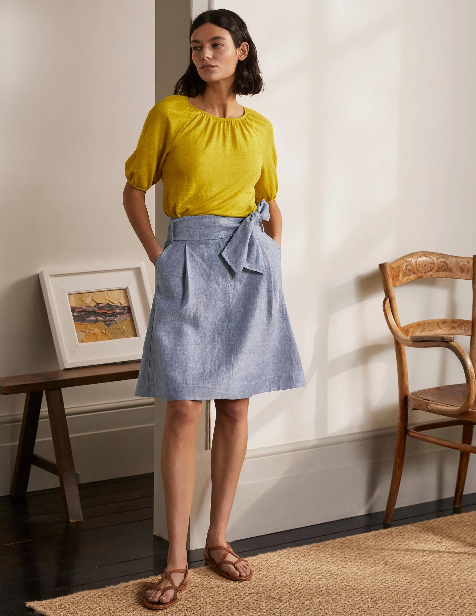 Tie Waist Slouchy Skirt-Chambray - Image 4