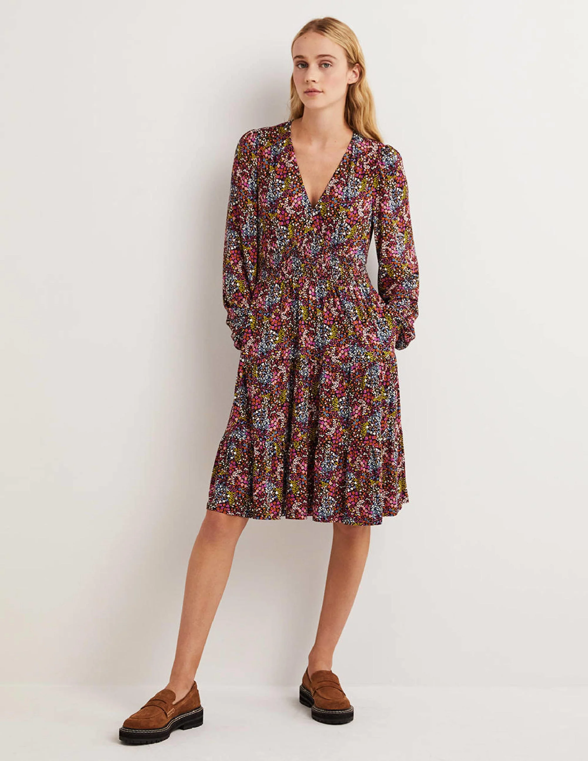Tiered Jersey Mini Dress-Multi, Ditsy Garden