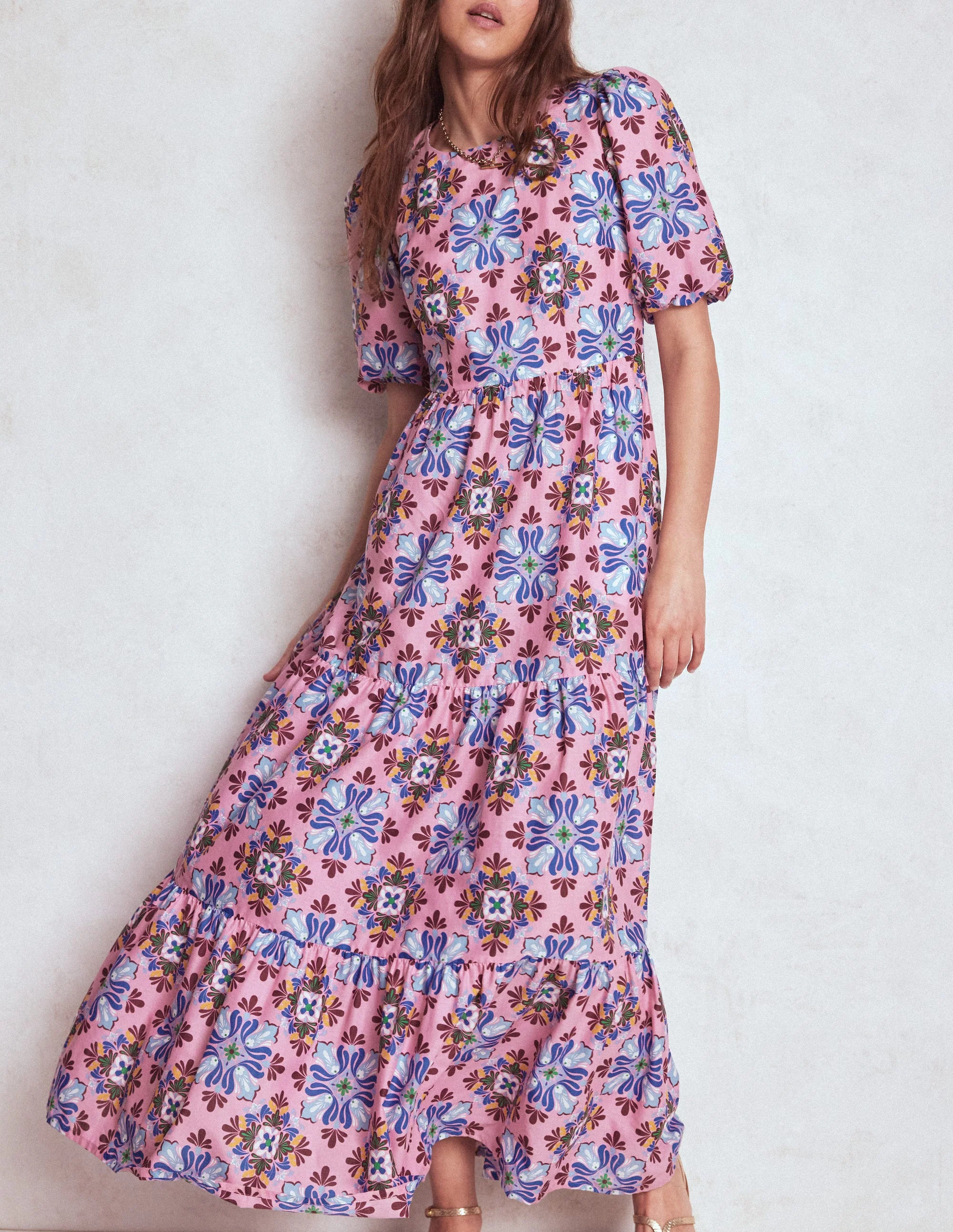 Tiered Poplin Maxi Dress-Formica Pink, Bloom Mosaic - Image 4