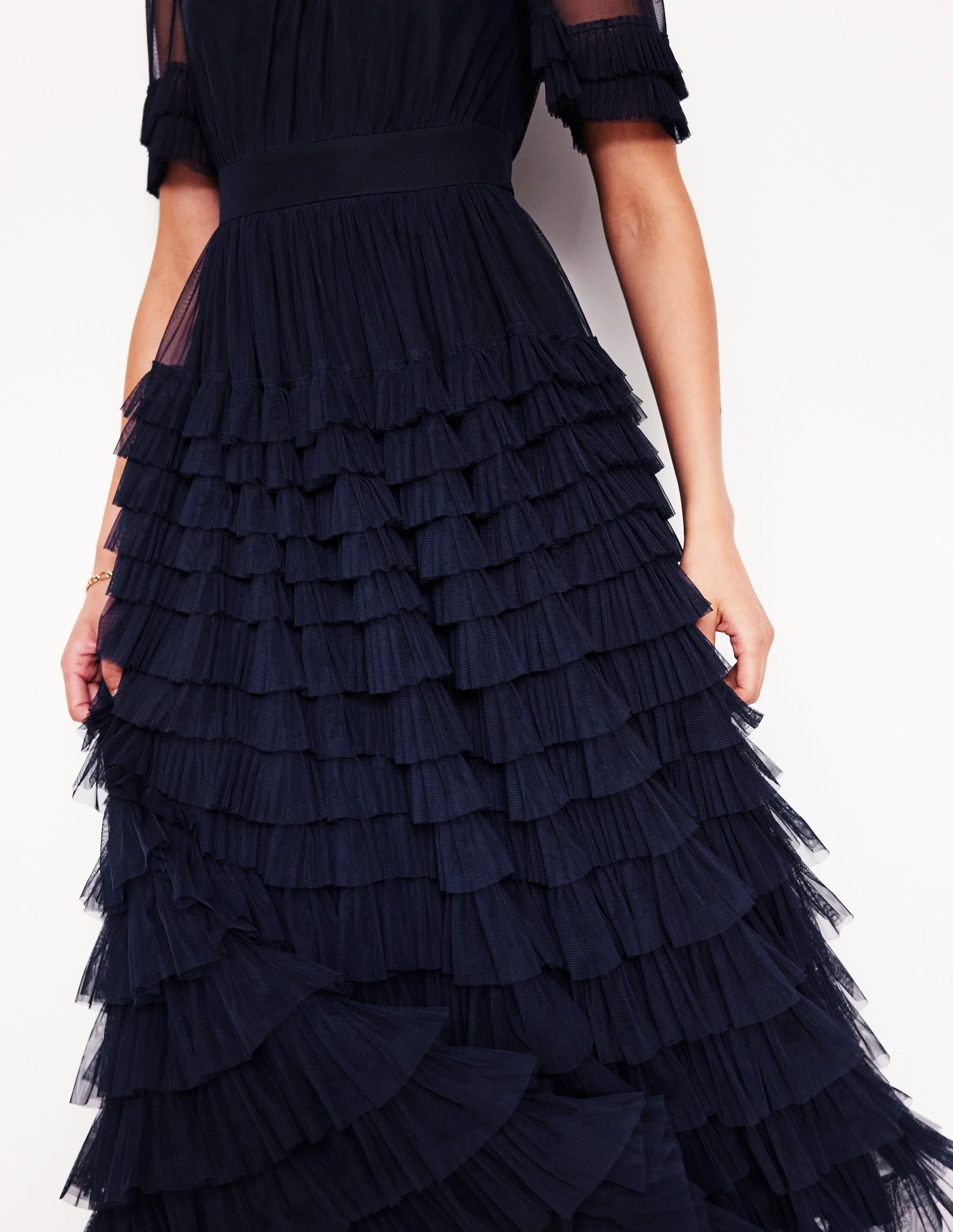 Tiered Ruffle Tulle Dress-Navy - Image 2