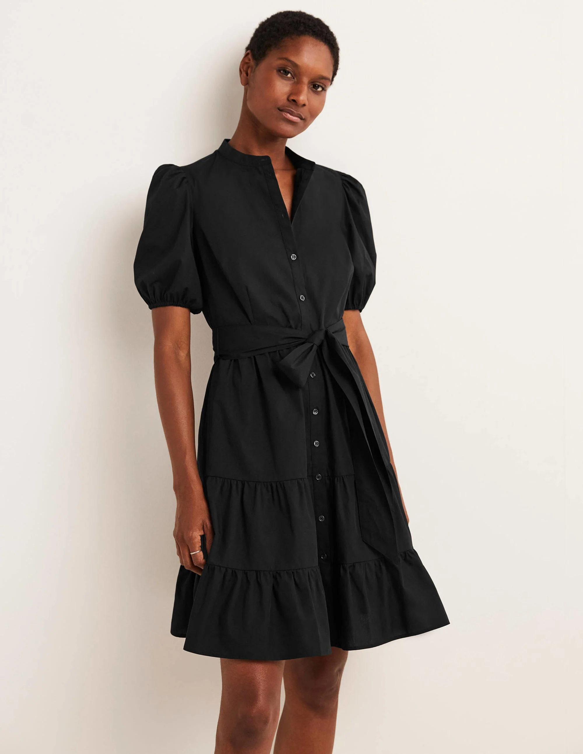 Tiered Shirt Dress-Black