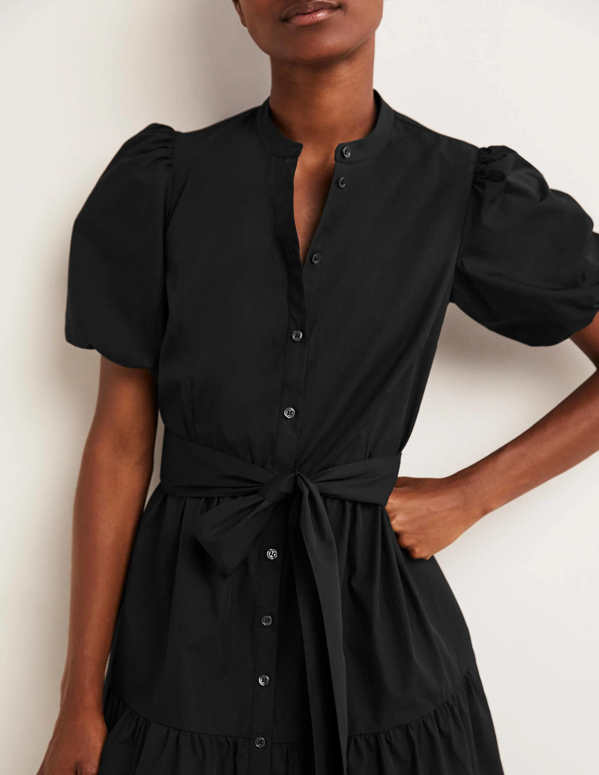 Tiered Shirt Dress-Black - Image 2