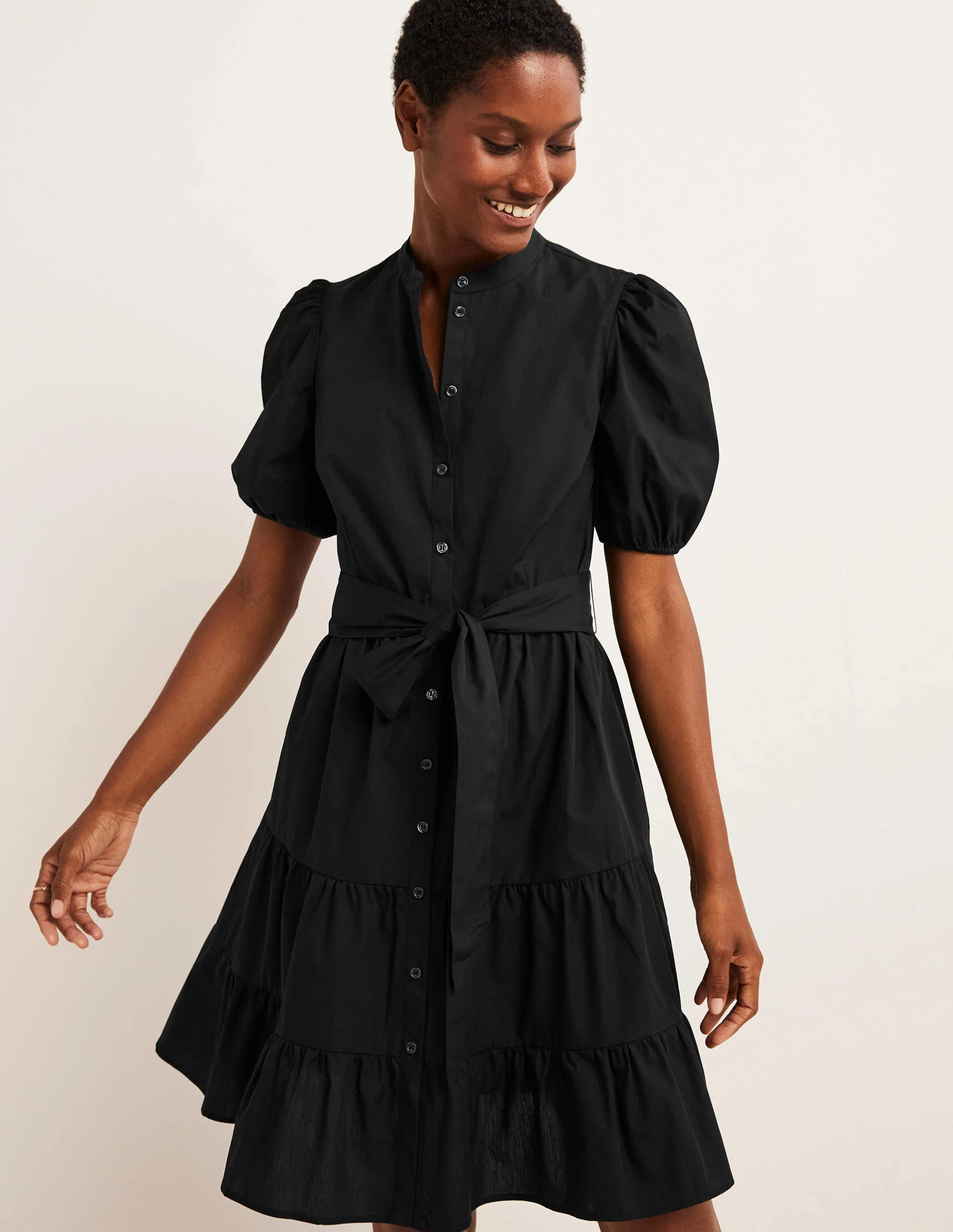 Tiered Shirt Dress-Black - Image 4