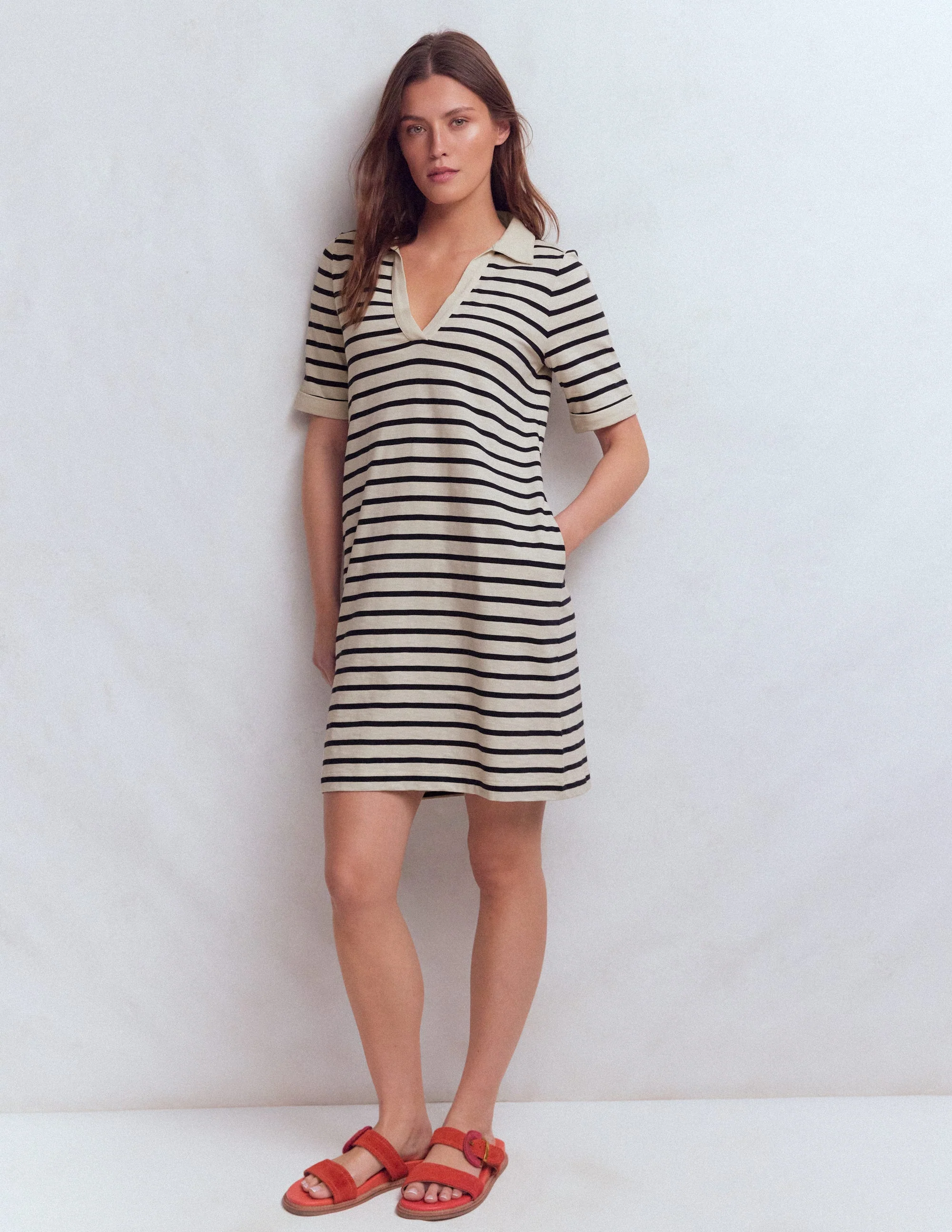 Tilda Jersey T-shirt Dress-Navy and Ivory Stripe - Image 4