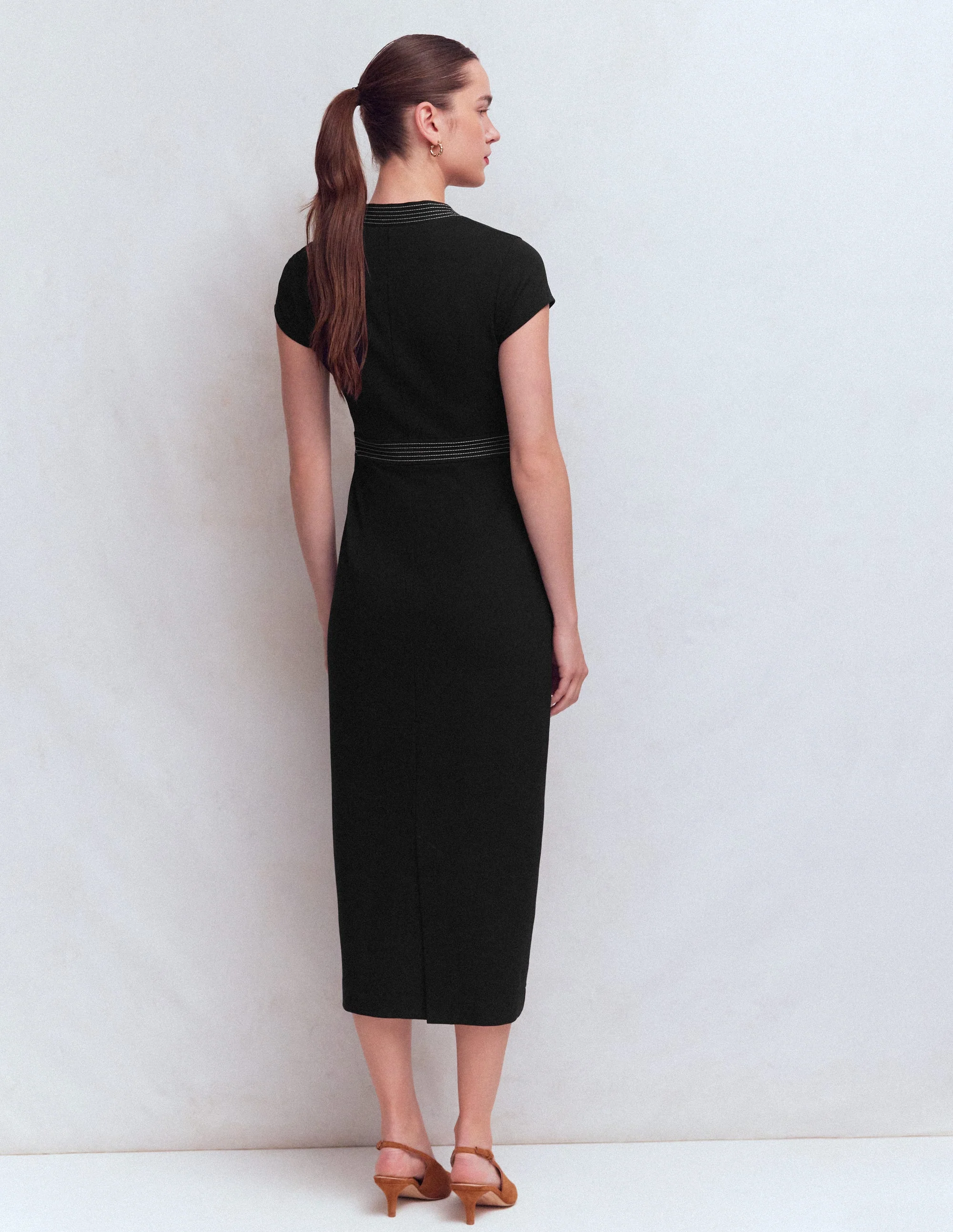 Topstitch Ponte Work Dress-Black - Image 3