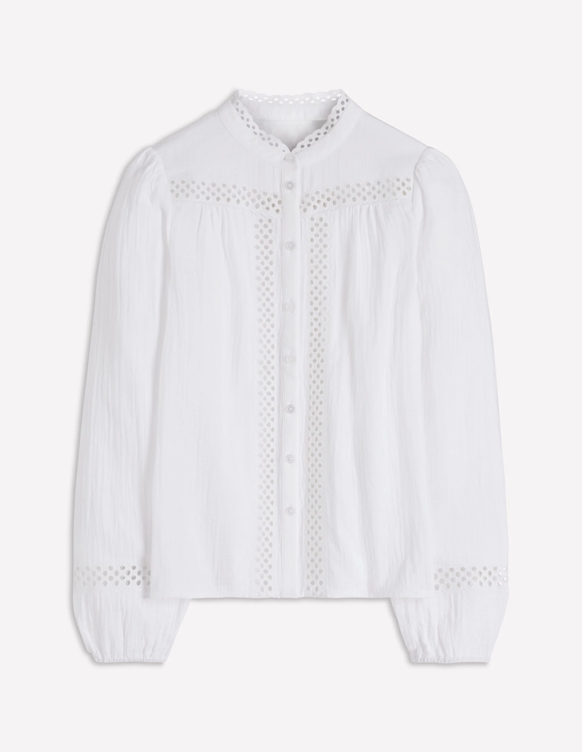Trim Detail Double Cloth Top-White - Image 7