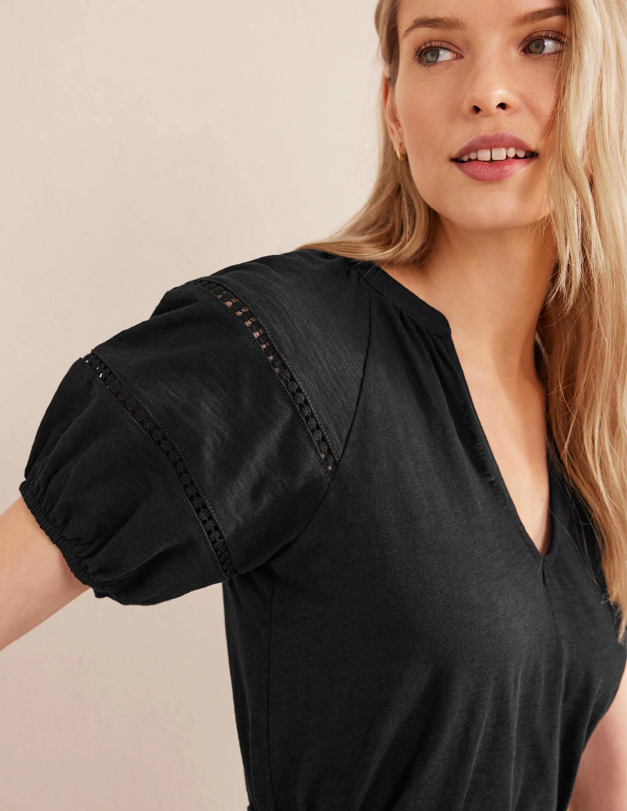 Trim Detail Jersey Dress-Black - Image 2