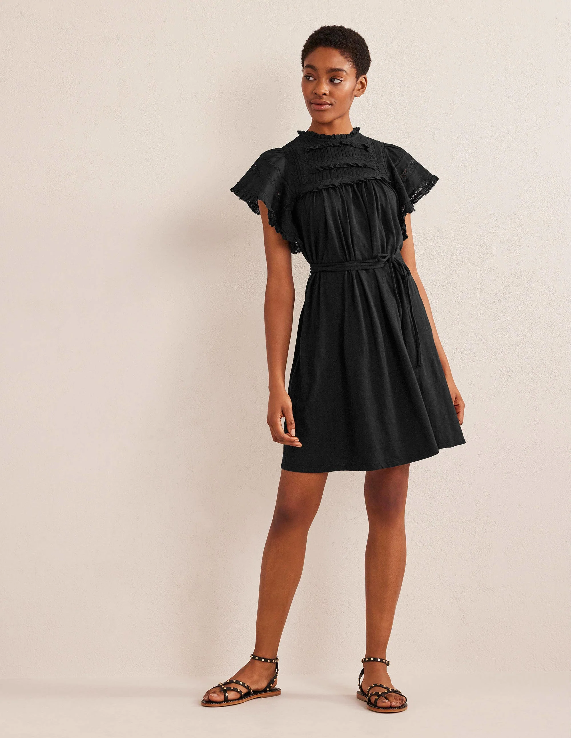 Trim Detail Jersey Mini Dress-Black - Image 4
