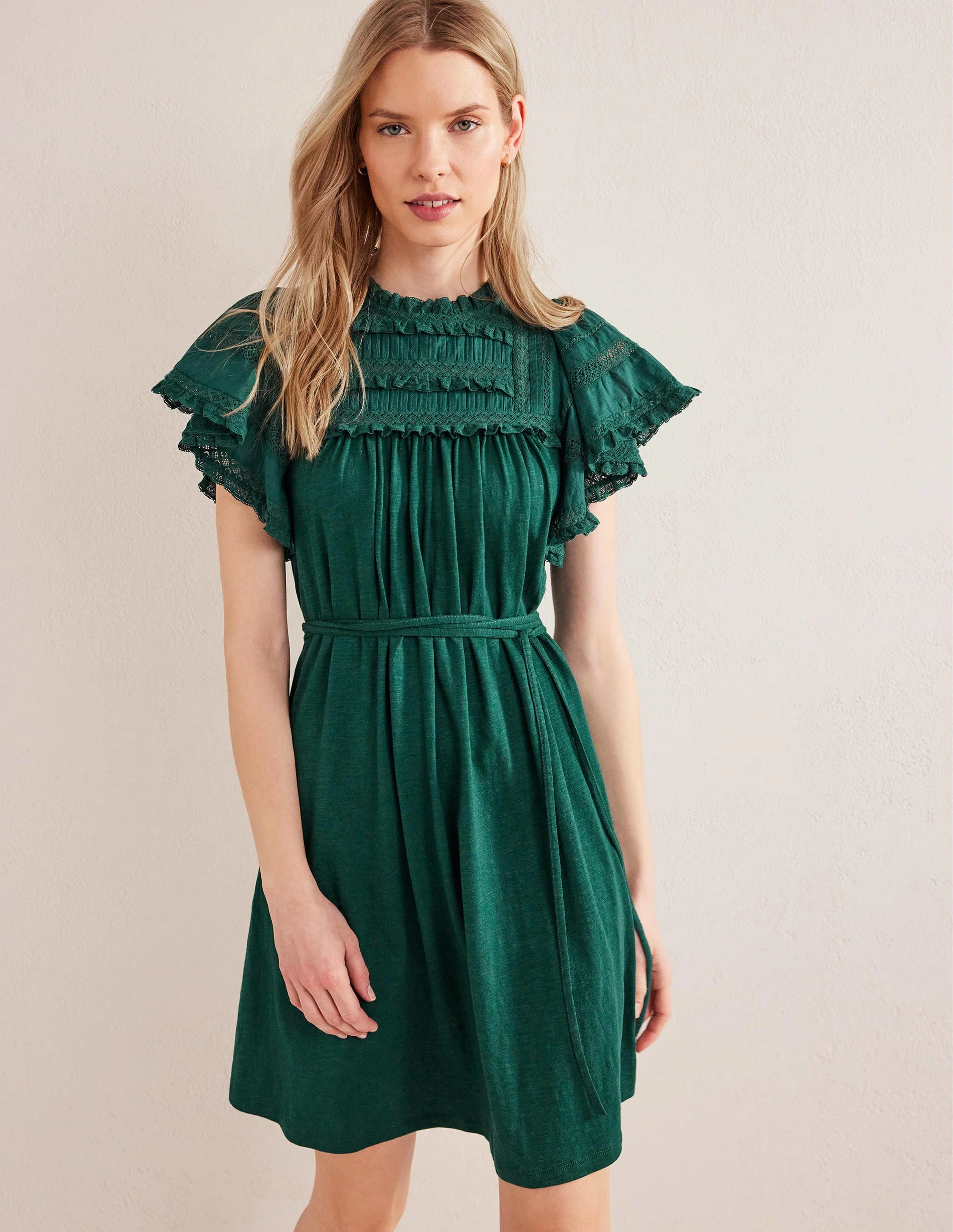 Trim Detail Jersey Mini Dress-Emerald Night