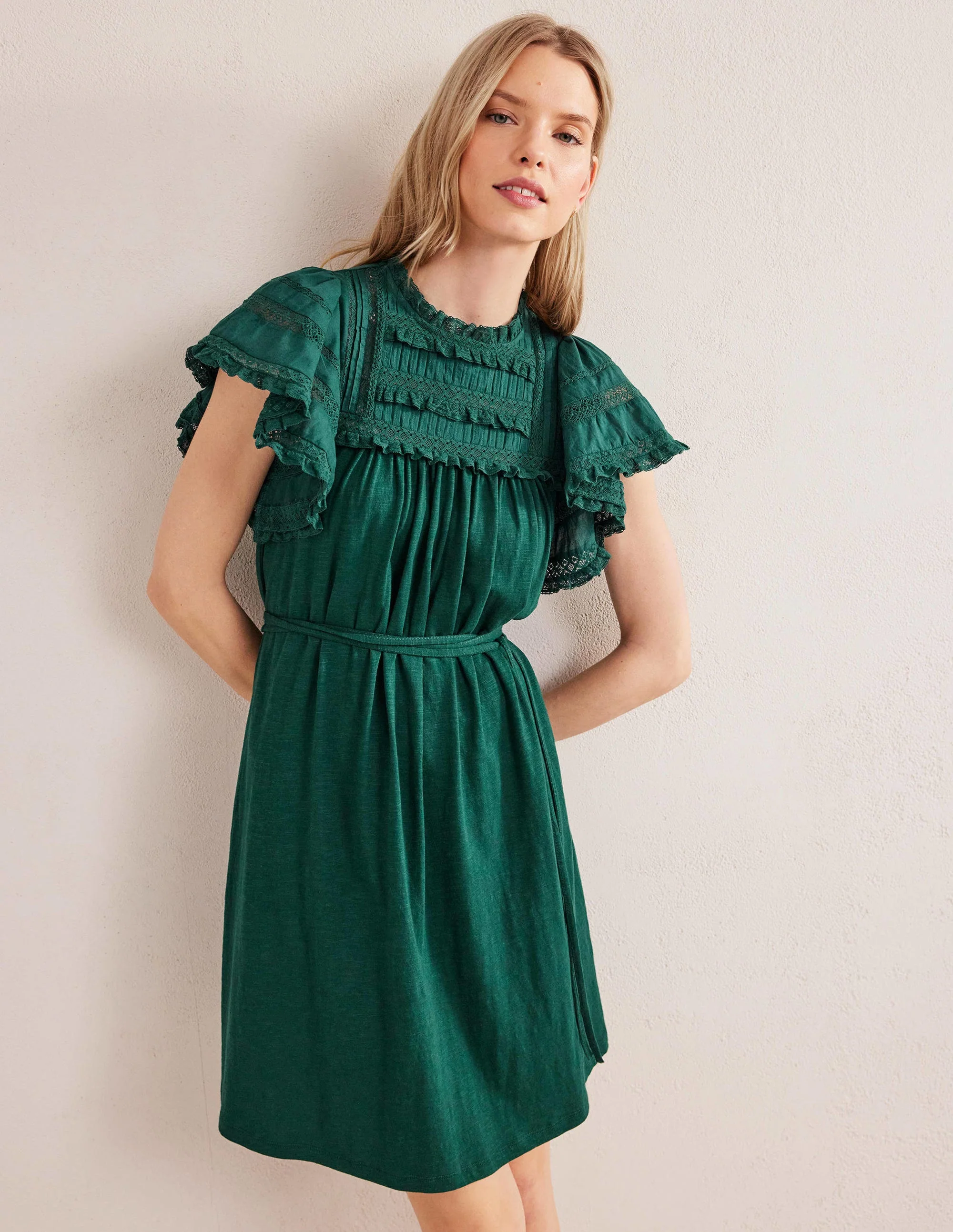 Trim Detail Jersey Mini Dress-Emerald Night - Image 3
