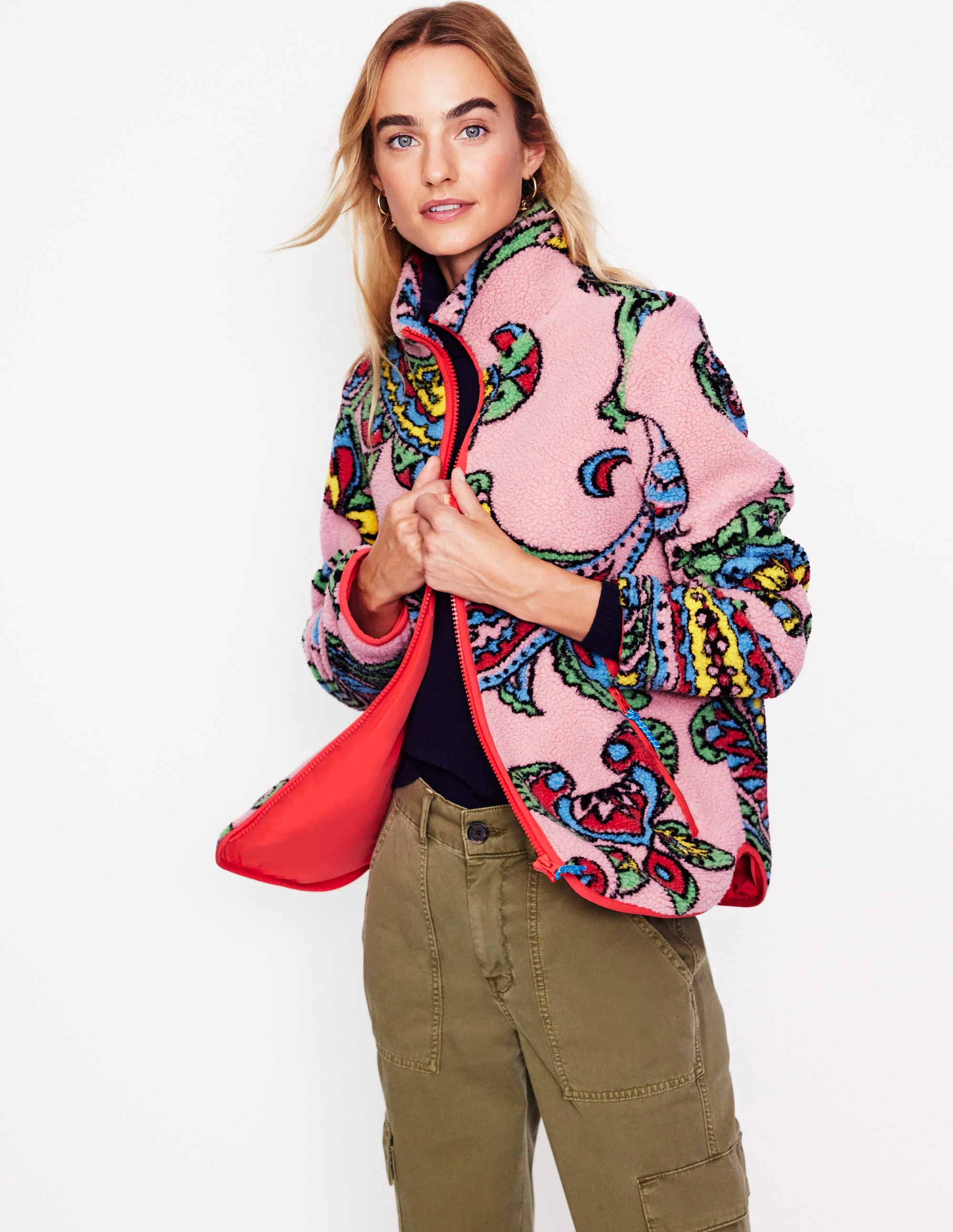 Truro Borg Fleece Jacket-Charm Pink, Paisley Wave Large - Image 4
