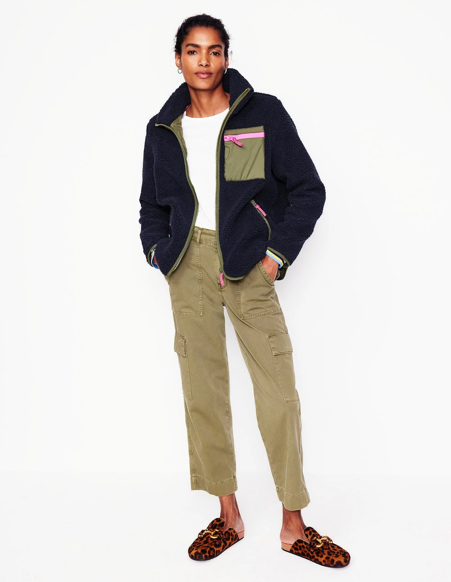 Truro Borg Fleece Jacket-Navy - Image 4