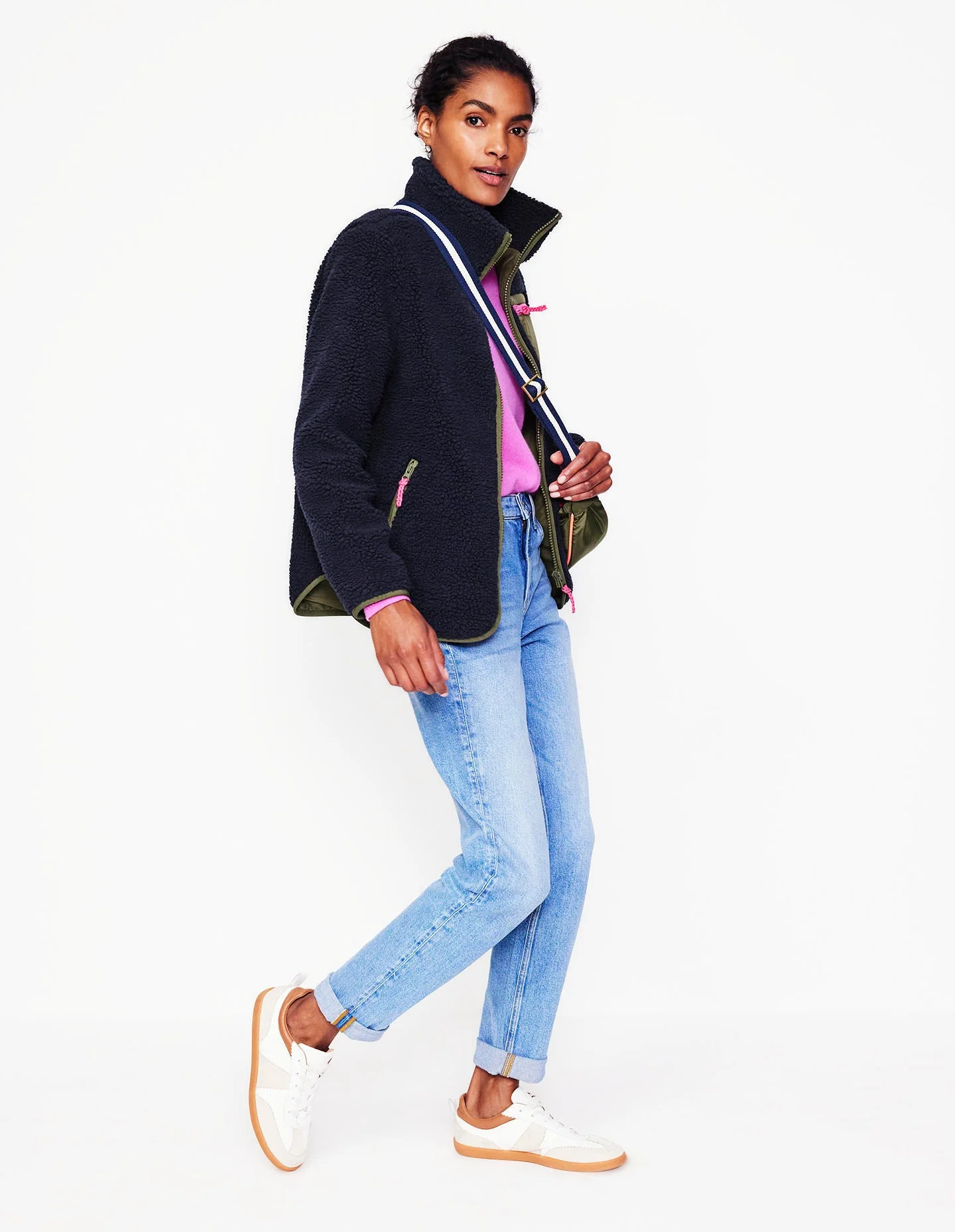 Truro Borg Fleece Jacket-Navy - Image 5